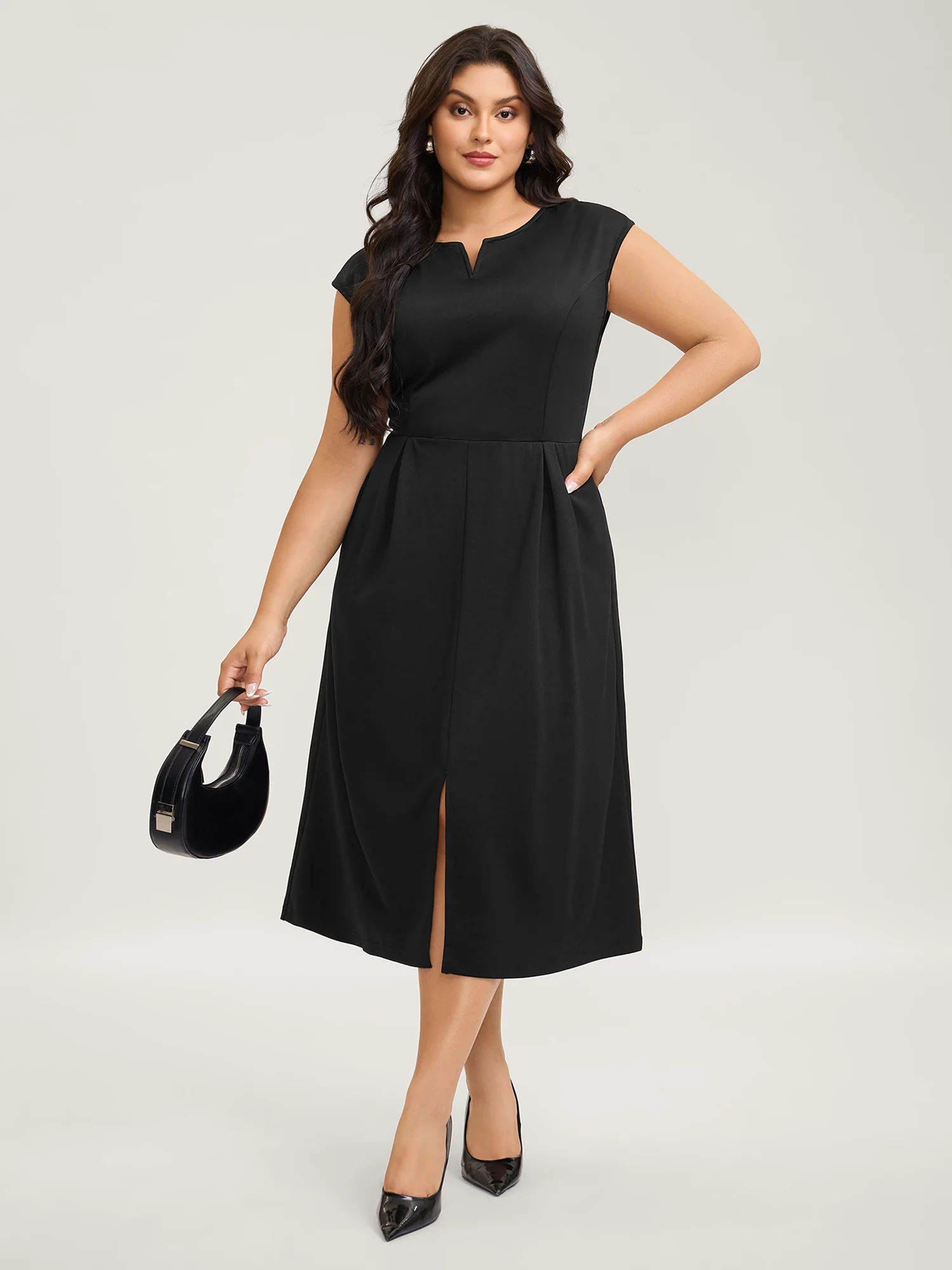 Stretchy Waist Pleated Midi Dress - Image 3
