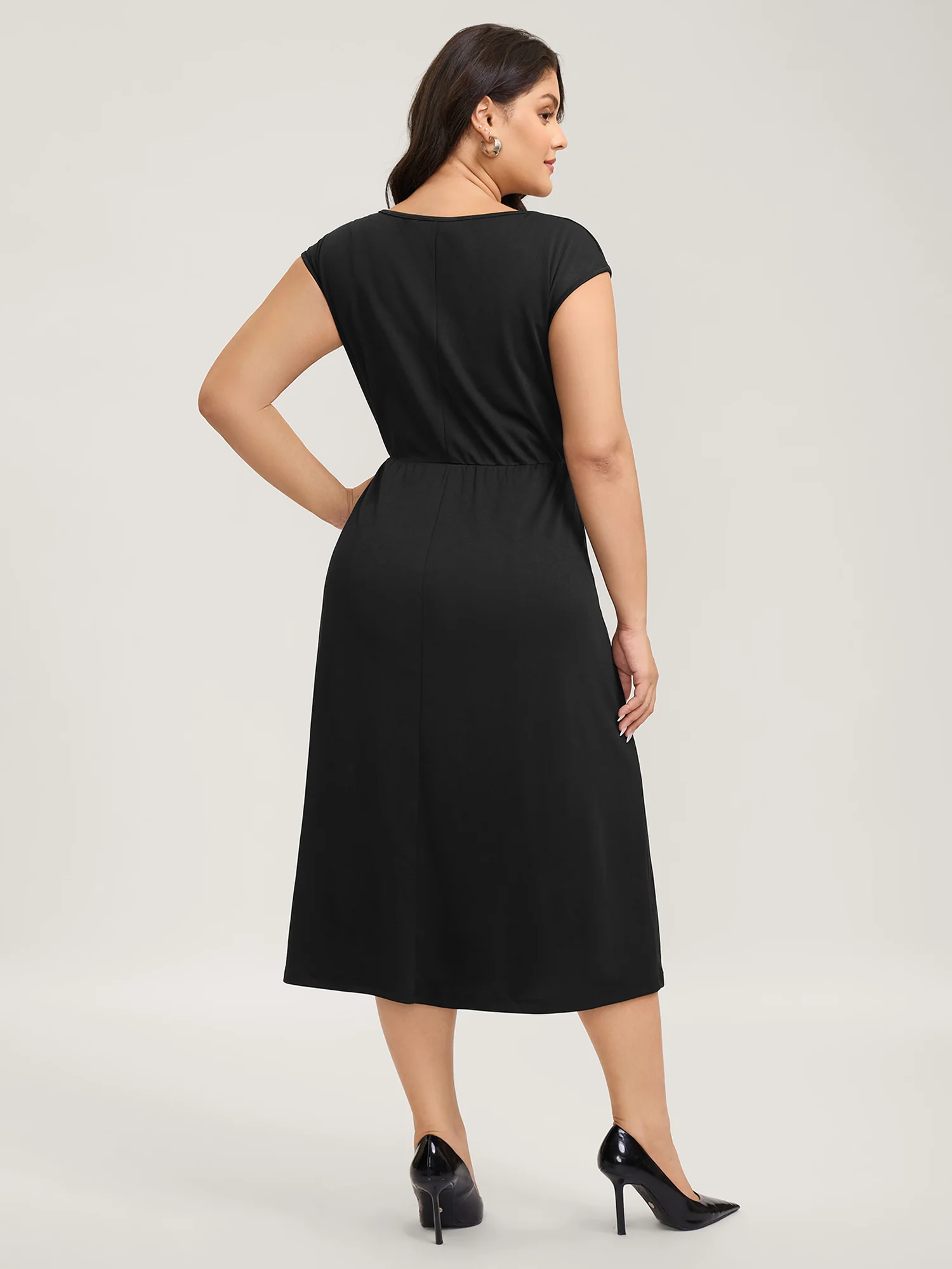 Stretchy Waist Pleated Midi Dress - Image 5