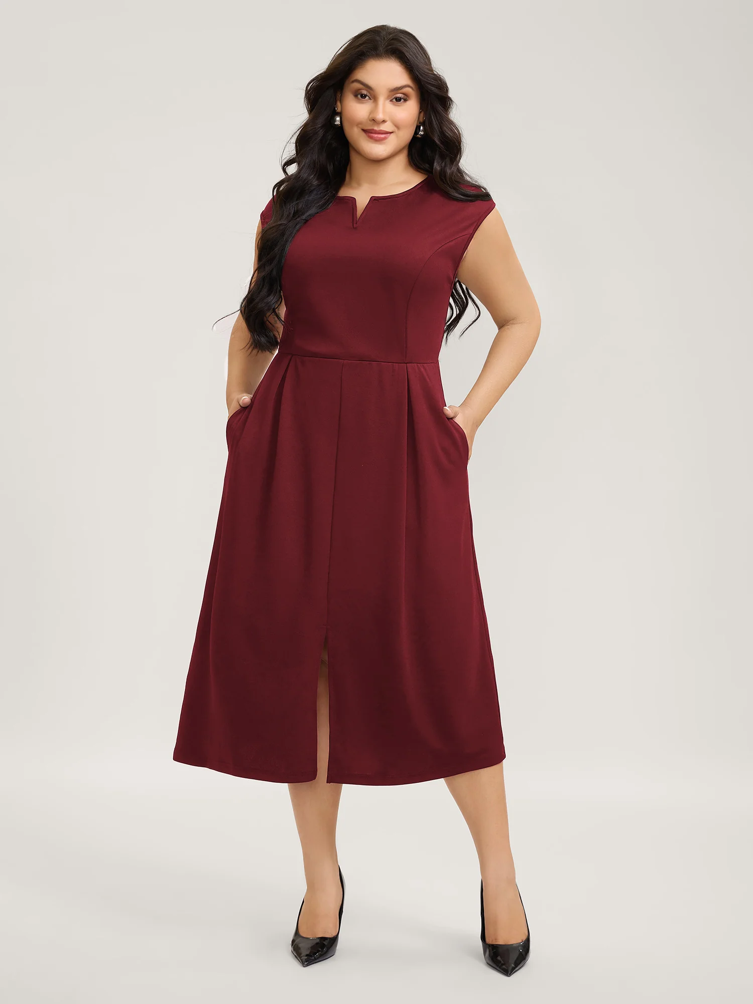 Stretchy Waist Pleated Midi Dress - Image 9