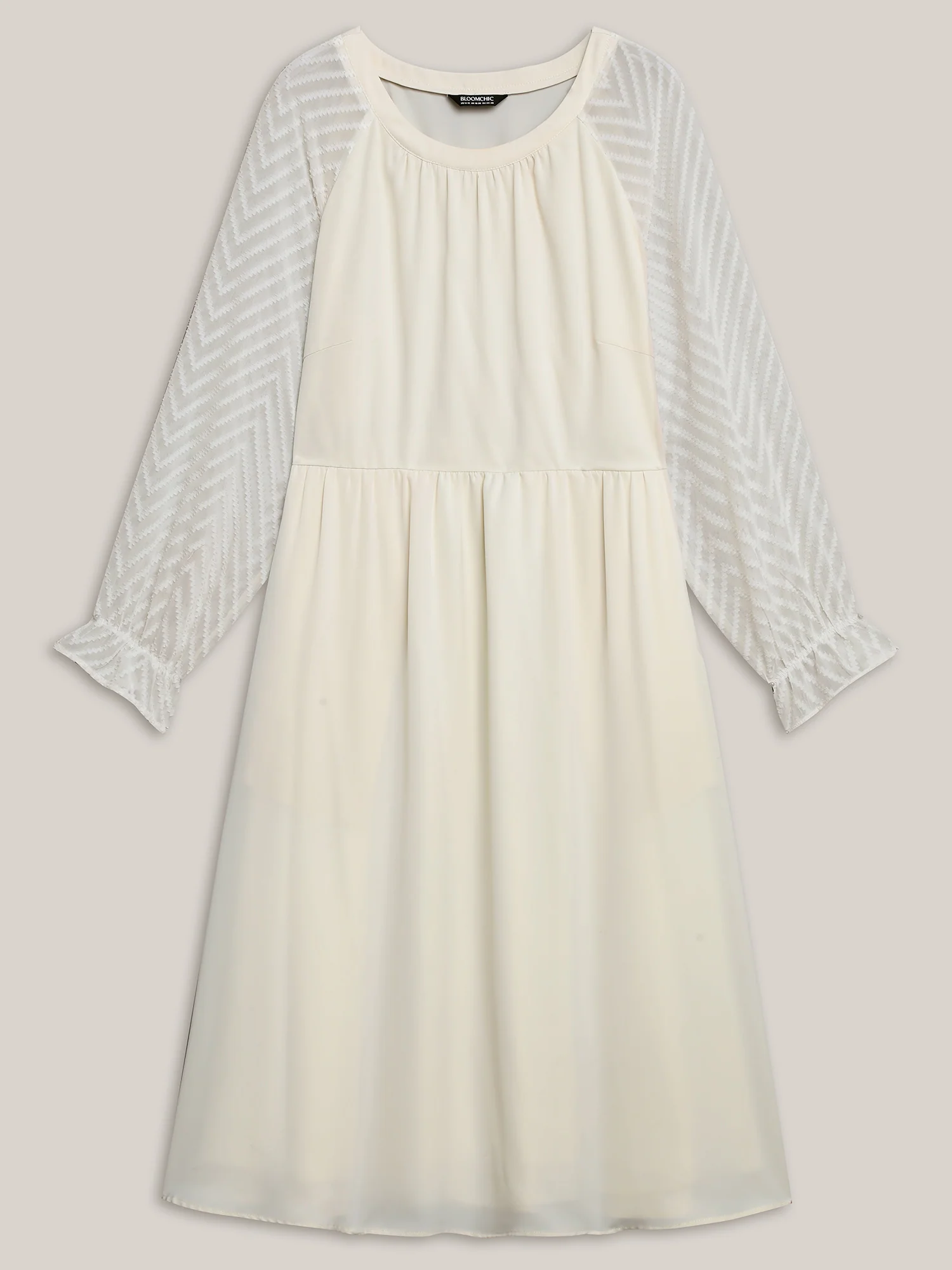 Stretchy-Waist Pockets Plain Textured Midi Dress - Image 8