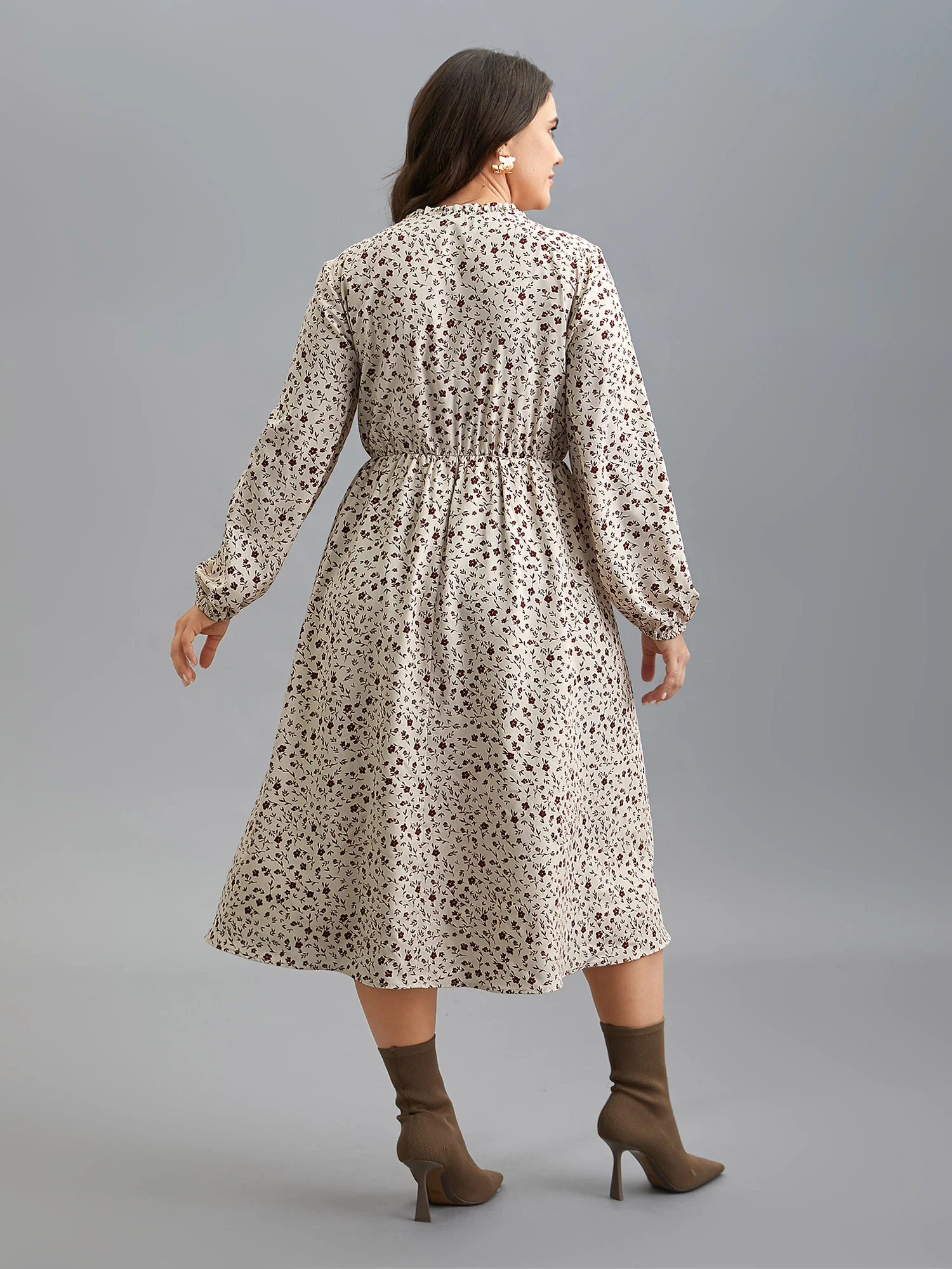 Stretchy-Waist Printed Pockets Midi Dress - Image 4