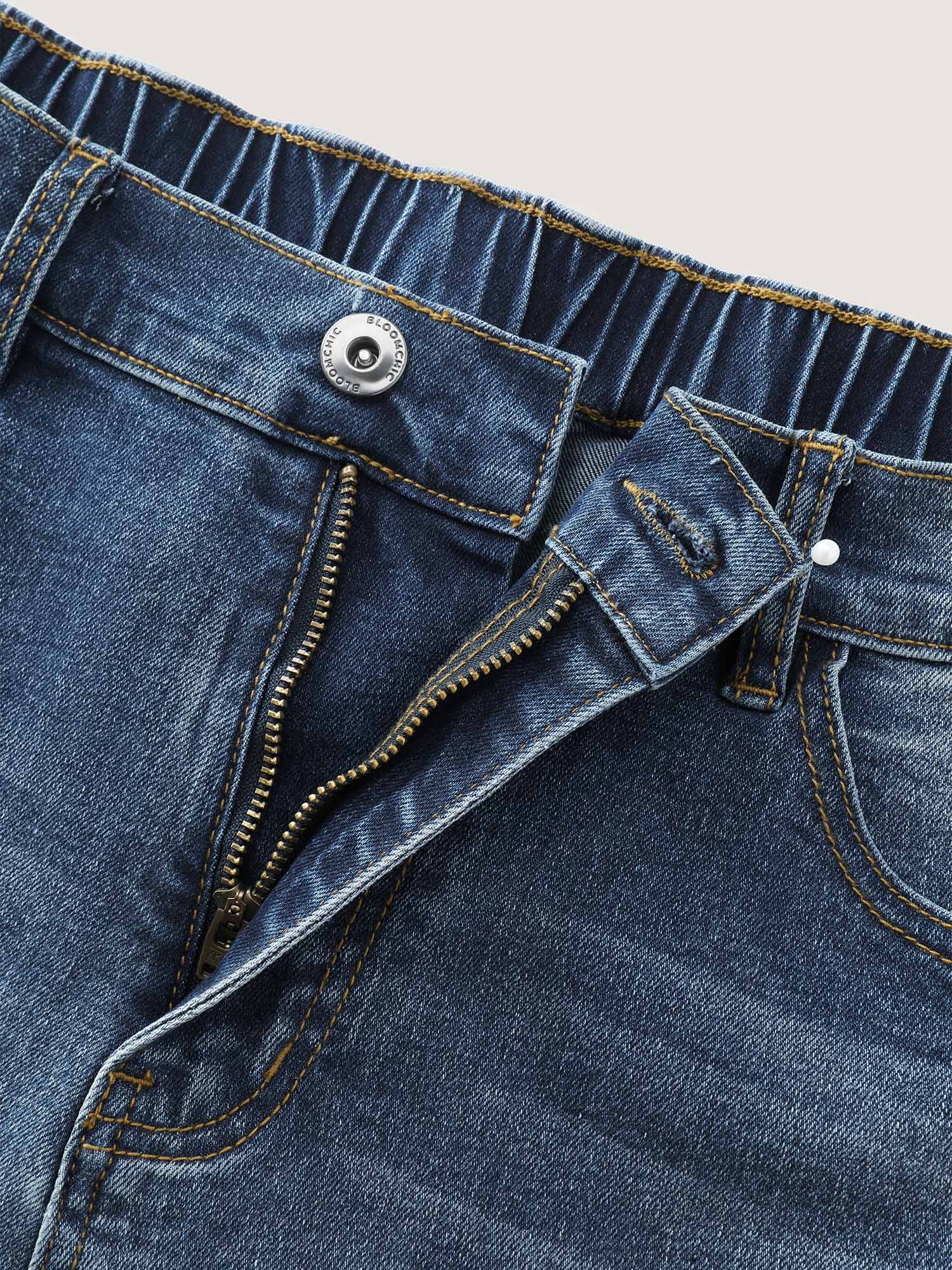Stretchy Waist Raw Hem Straight-Leg Denim Shorts - Image 7