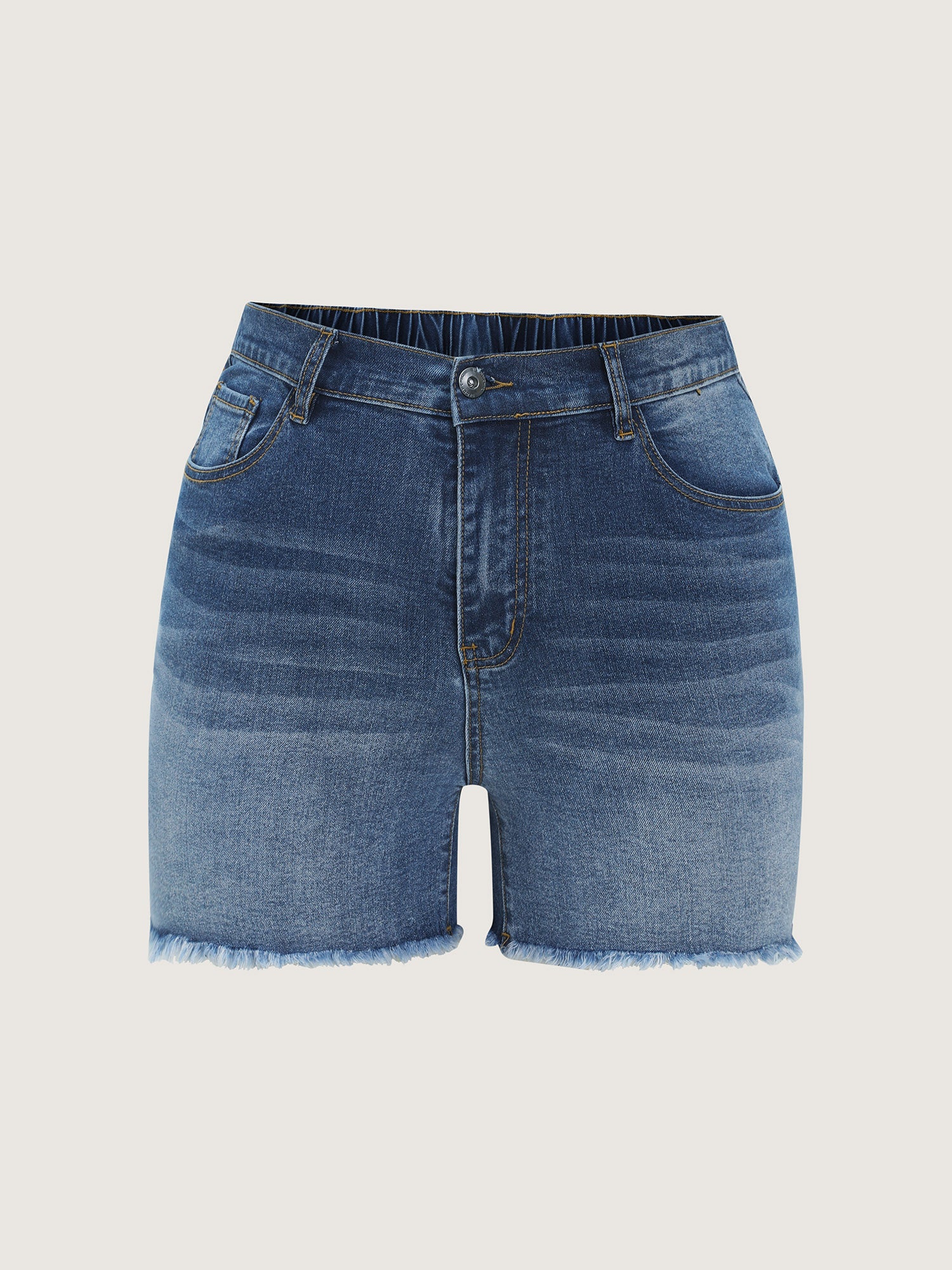 Stretchy Waist Raw Hem Straight-Leg Denim Shorts - Image 9