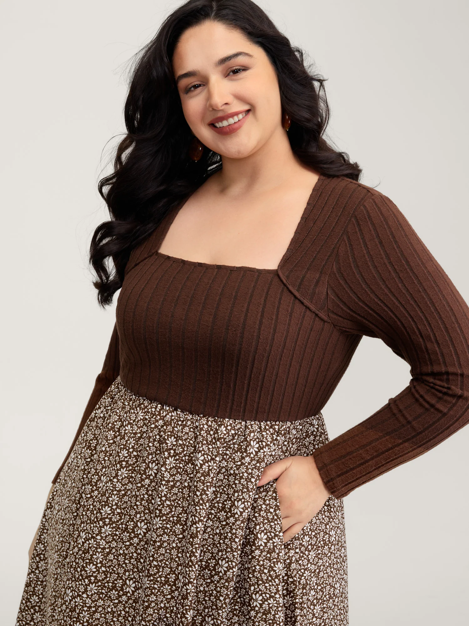 Stretchy Waist Retro Contrast Midi Dress - Image 2