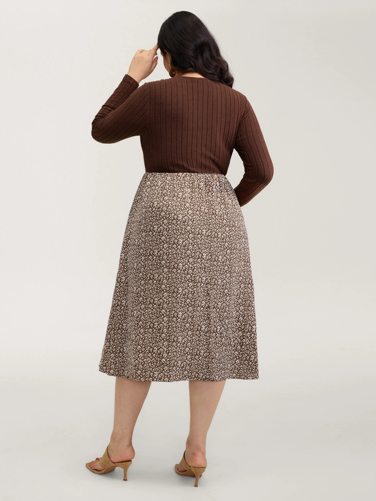 Stretchy Waist Retro Contrast Midi Dress - Image 4