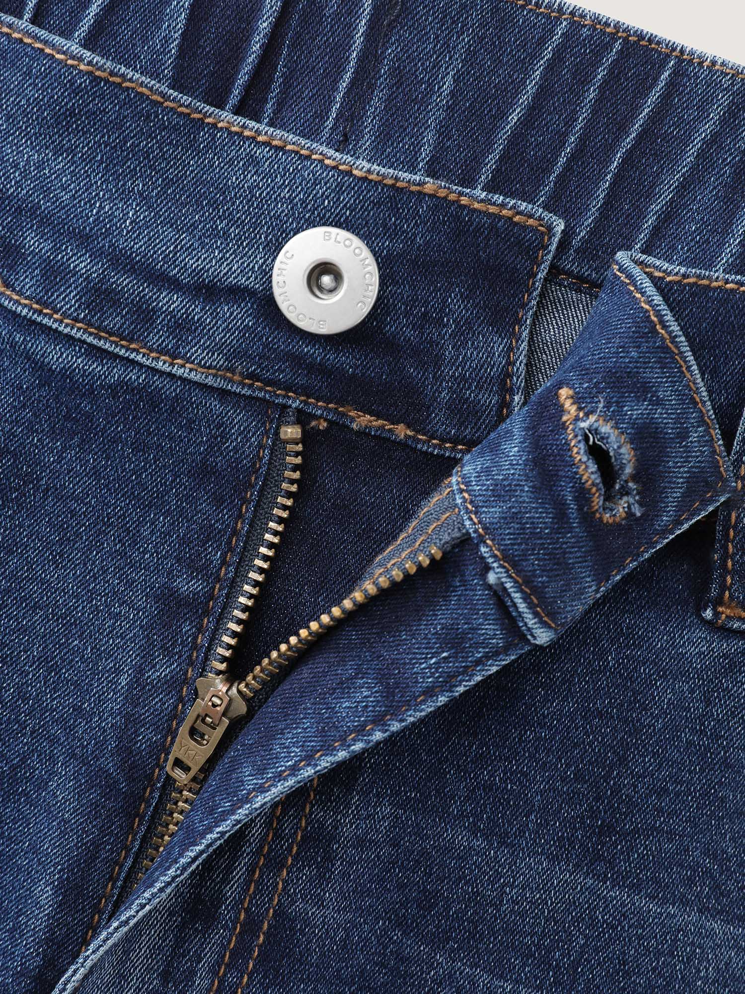 Stretchy Waist Ripped Hem Denim Shorts - Image 8
