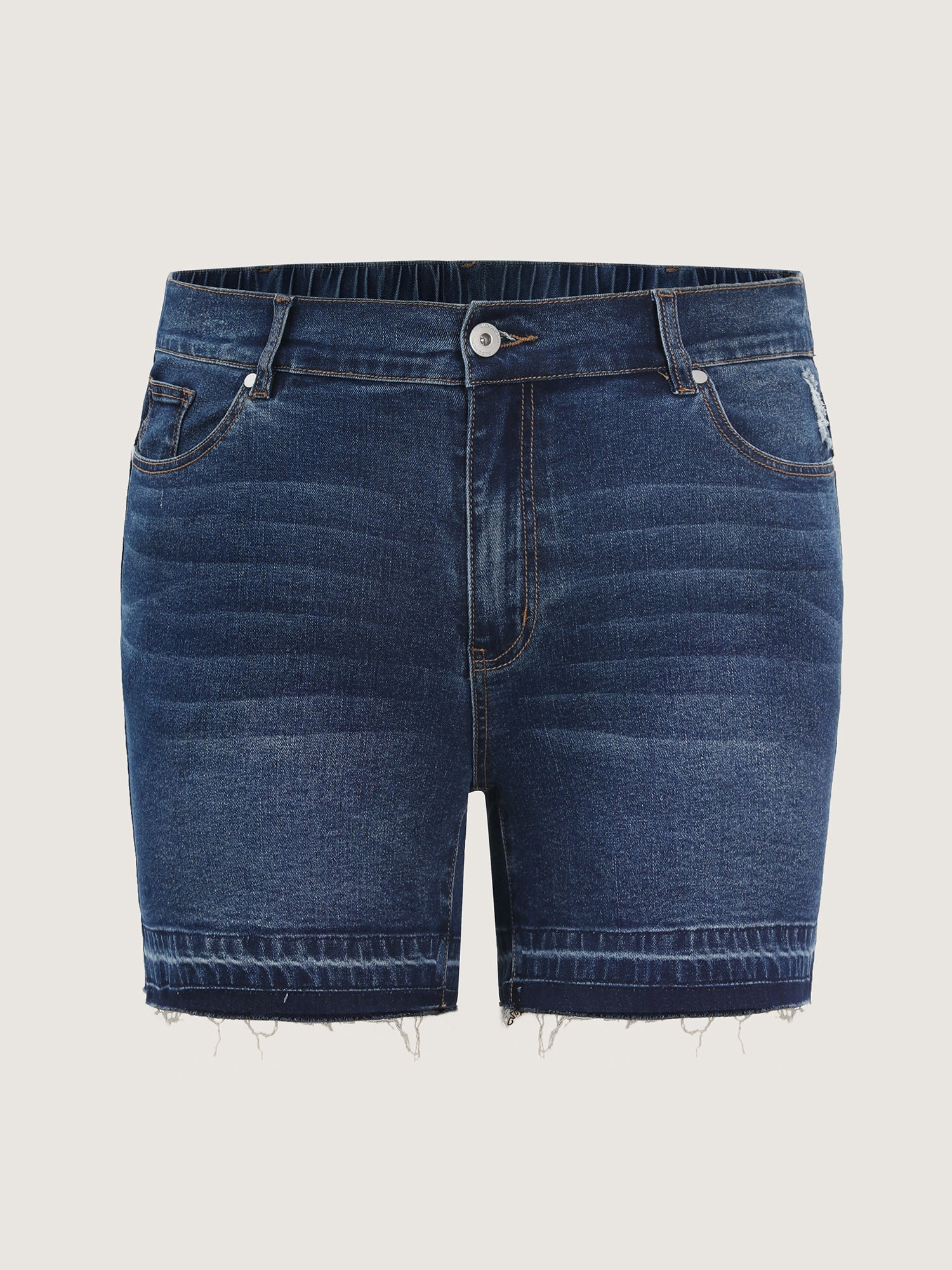 Stretchy Waist Ripped Hem Denim Shorts - Image 9