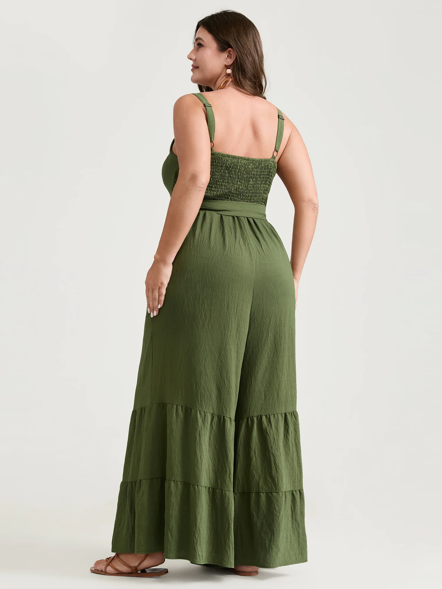 Stretchy Waist Ruffled Hem Pockets Jumpsuit - Image 4