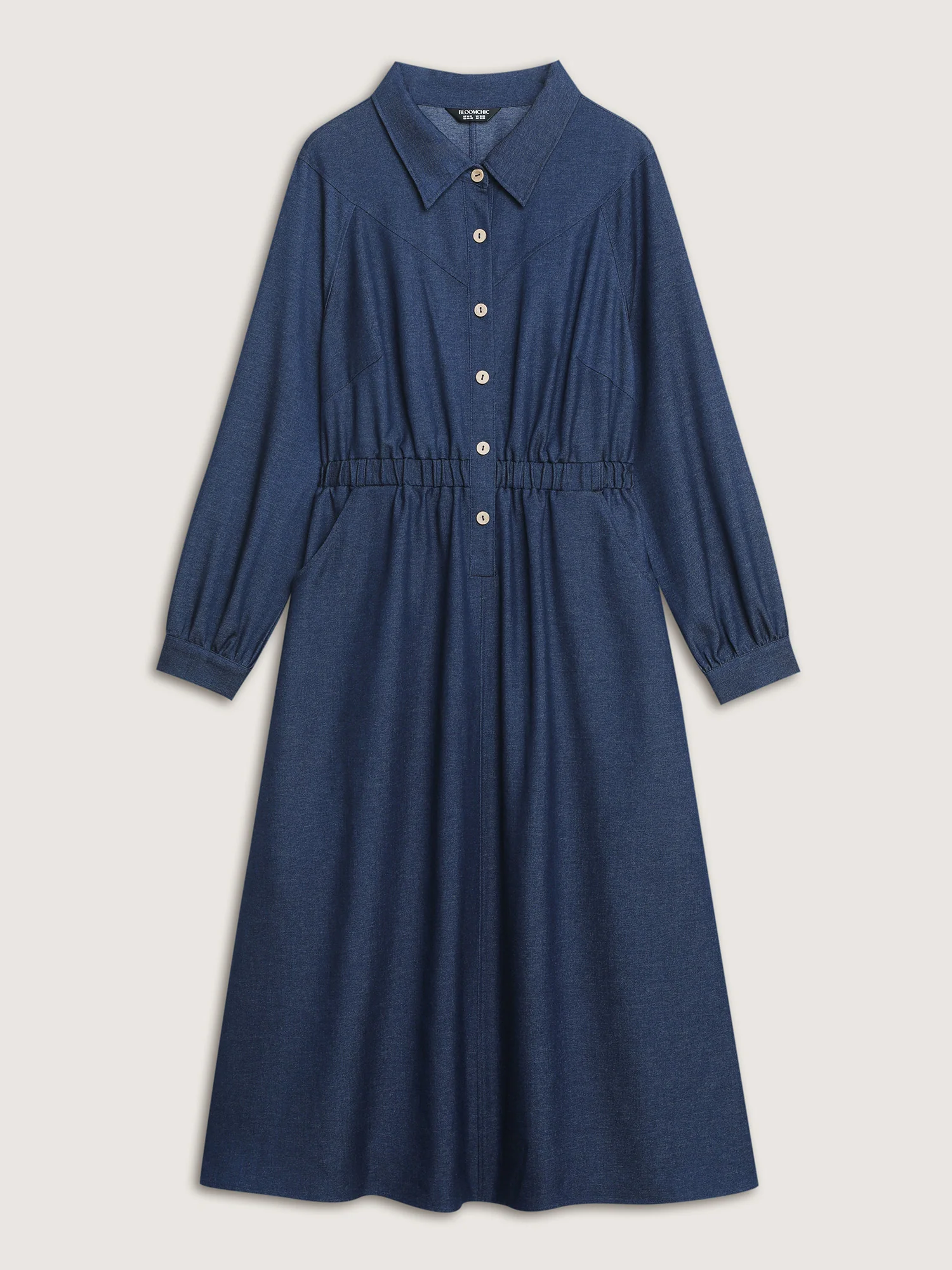 Stretchy Waist Slit Denim-Like Midi Dress - Image 7