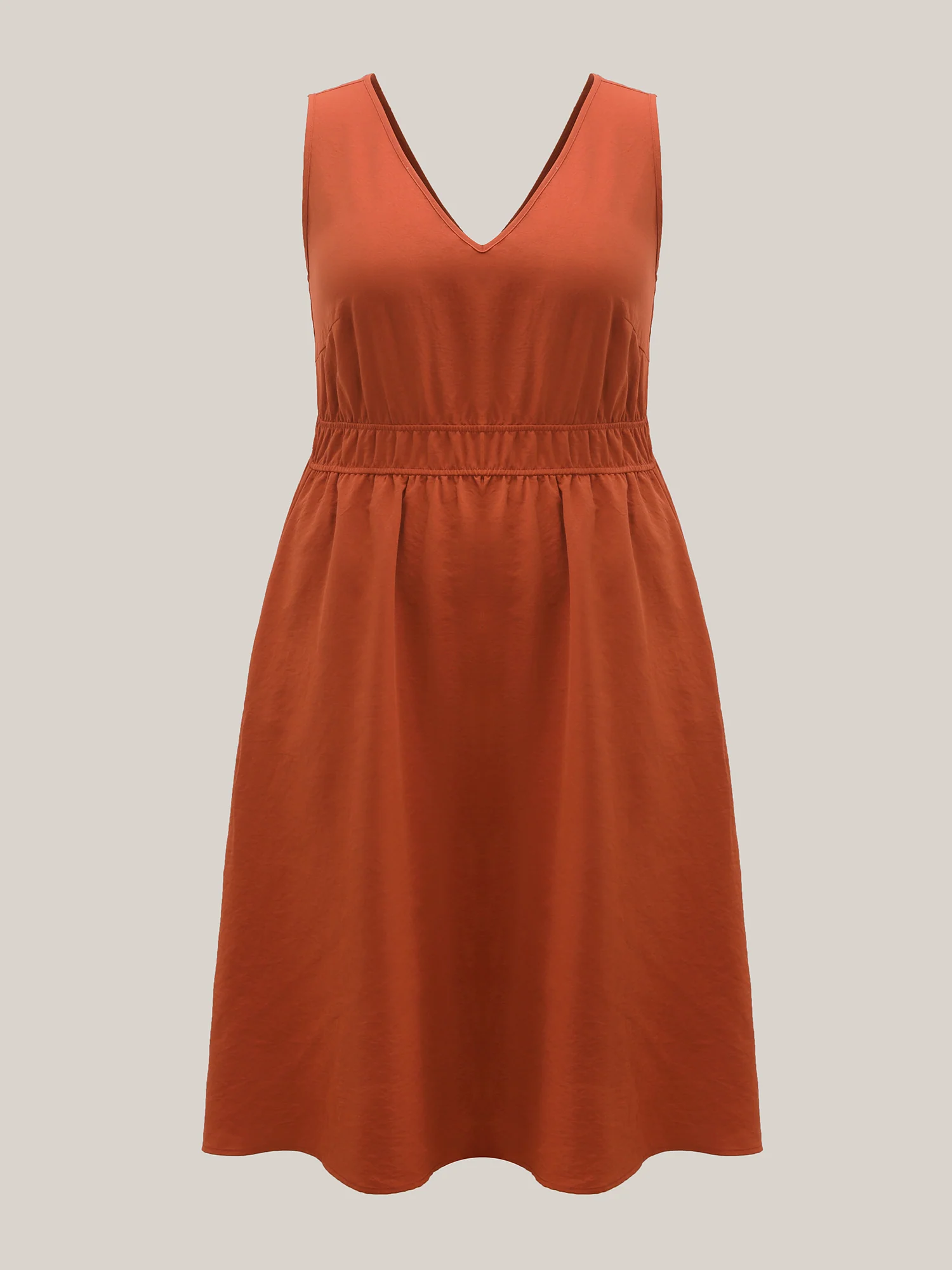 Stretchy Waist Solid Pockets Midi Dress - Image 5