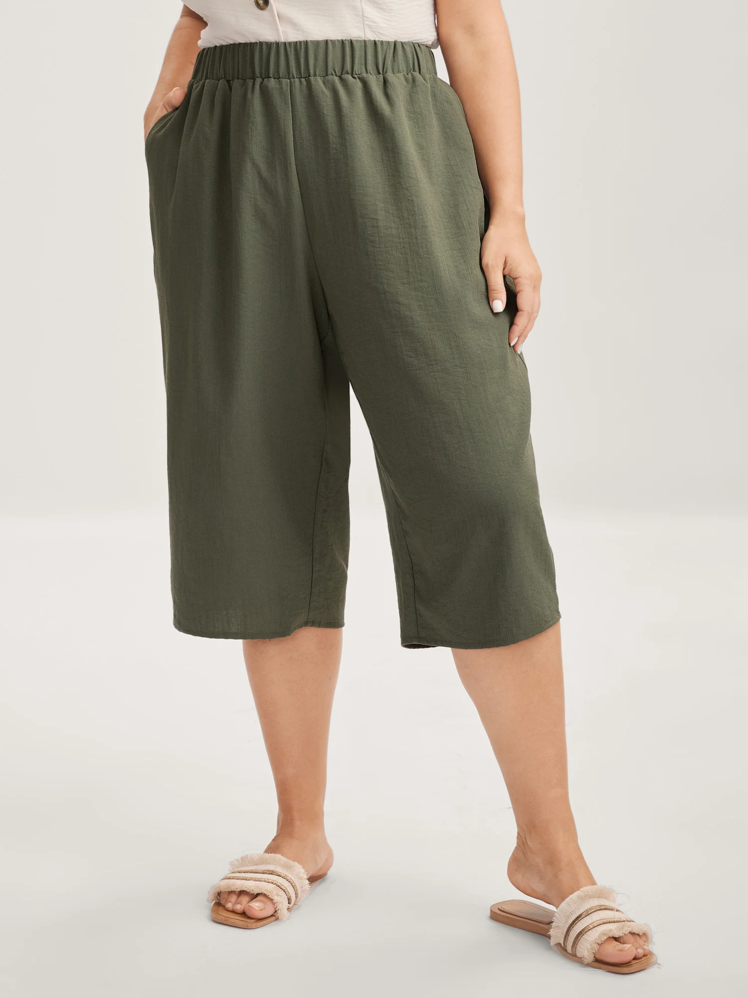 Stretchy Waist Straight-Leg Capri Pants - Image 3