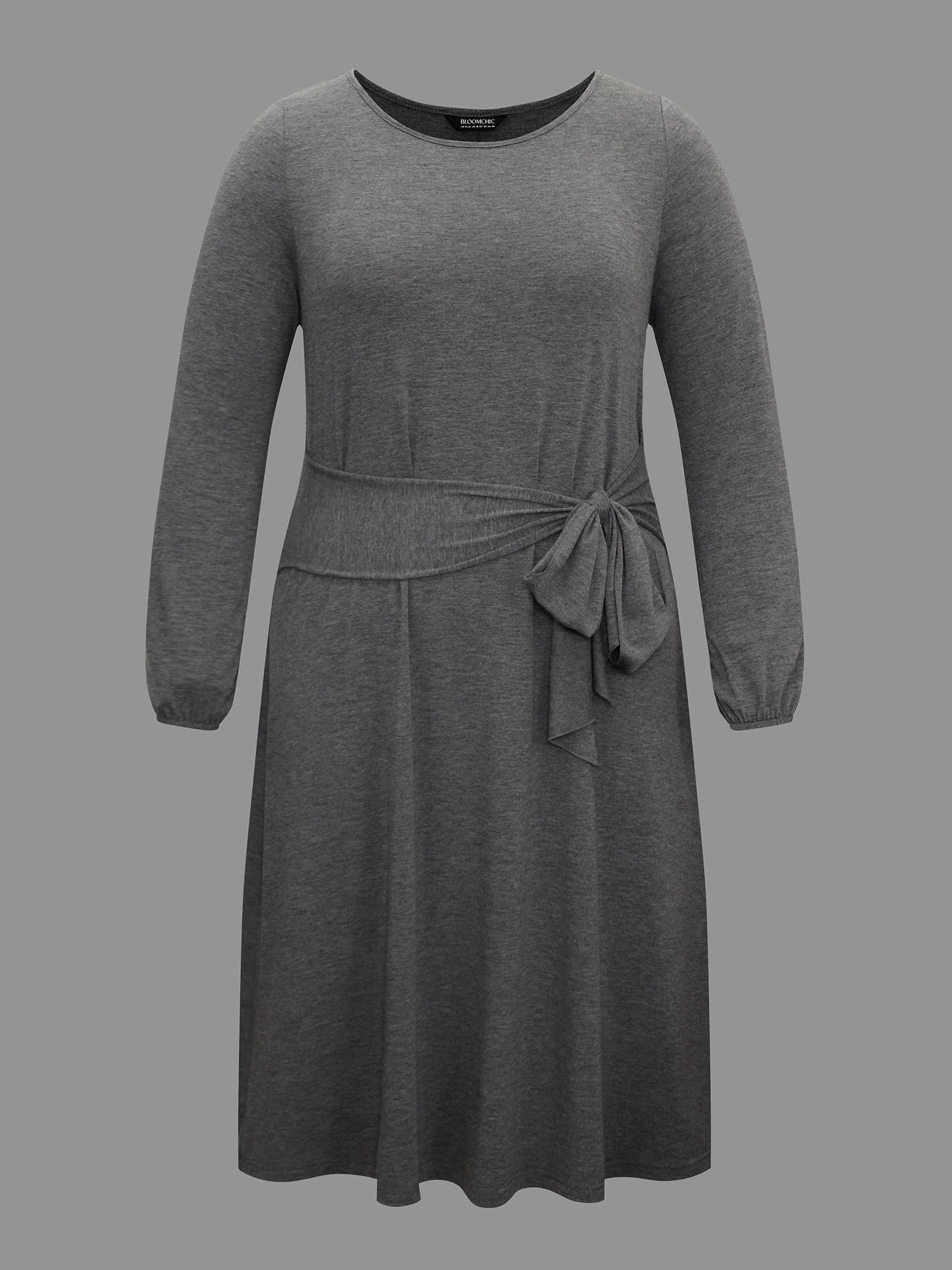 Stretchy Waist-Tie Plain Knit Dress - Image 8