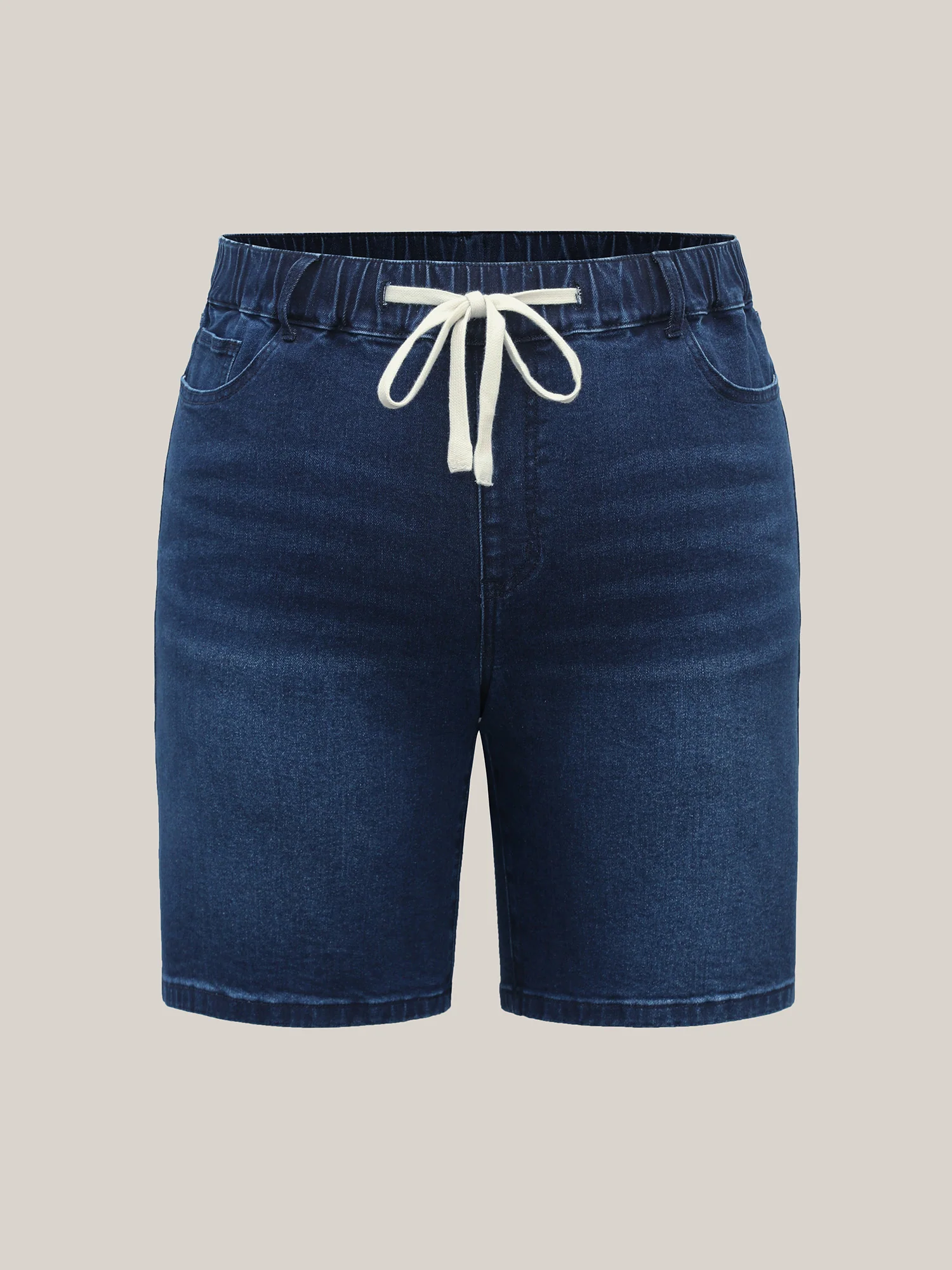 Stretchy Waist Tie Straight-Leg Denim Shorts - Image 5