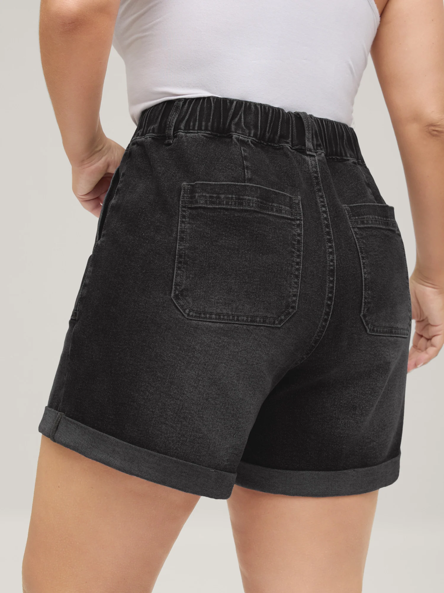 Pull-On Folded Hem High-Rise Denim Shorts - Image 15