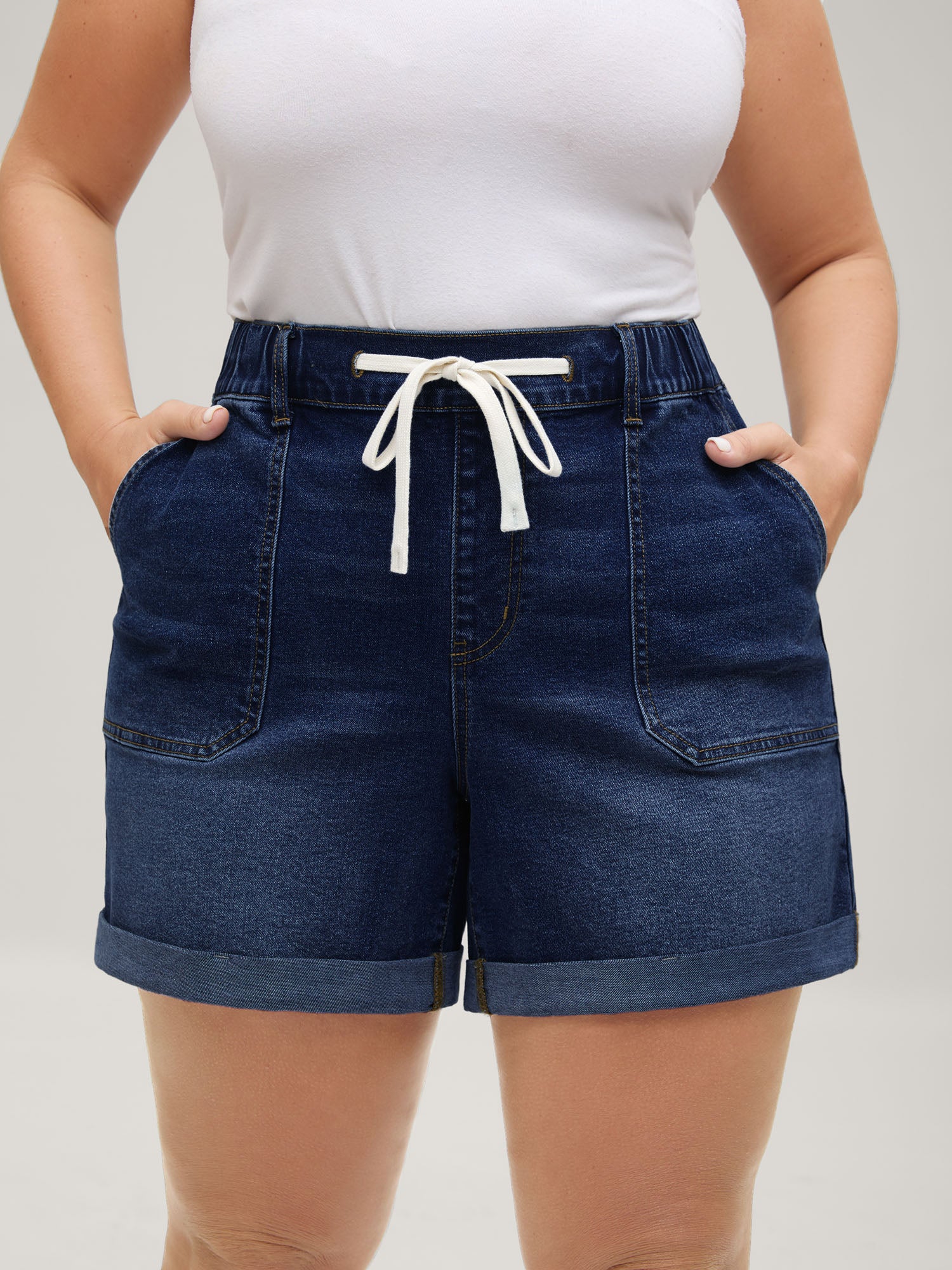 Pull-On Folded Hem High-Rise Denim Shorts - Image 16