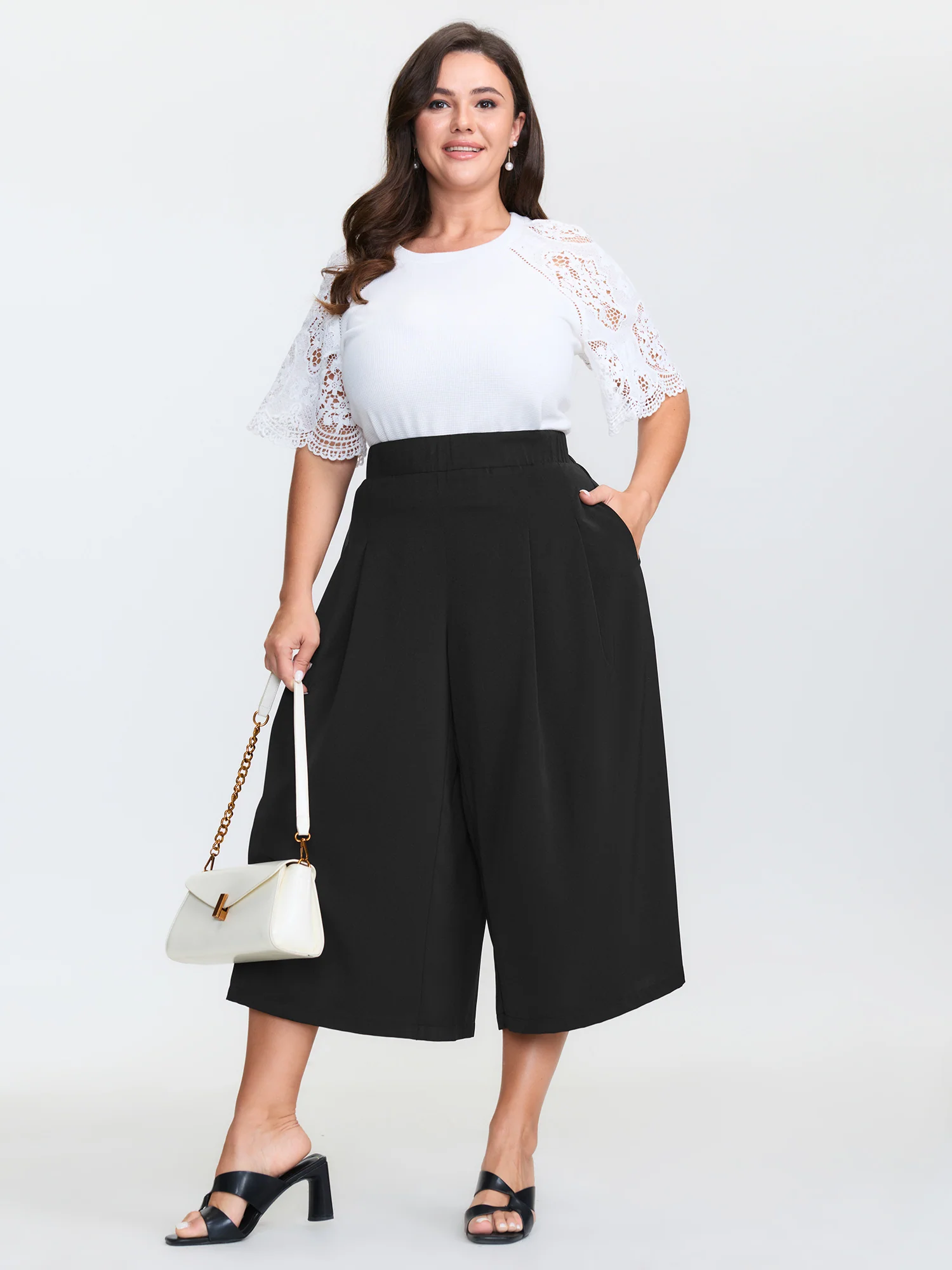 Stretchy Waist Wide-Leg Pants - Image 2