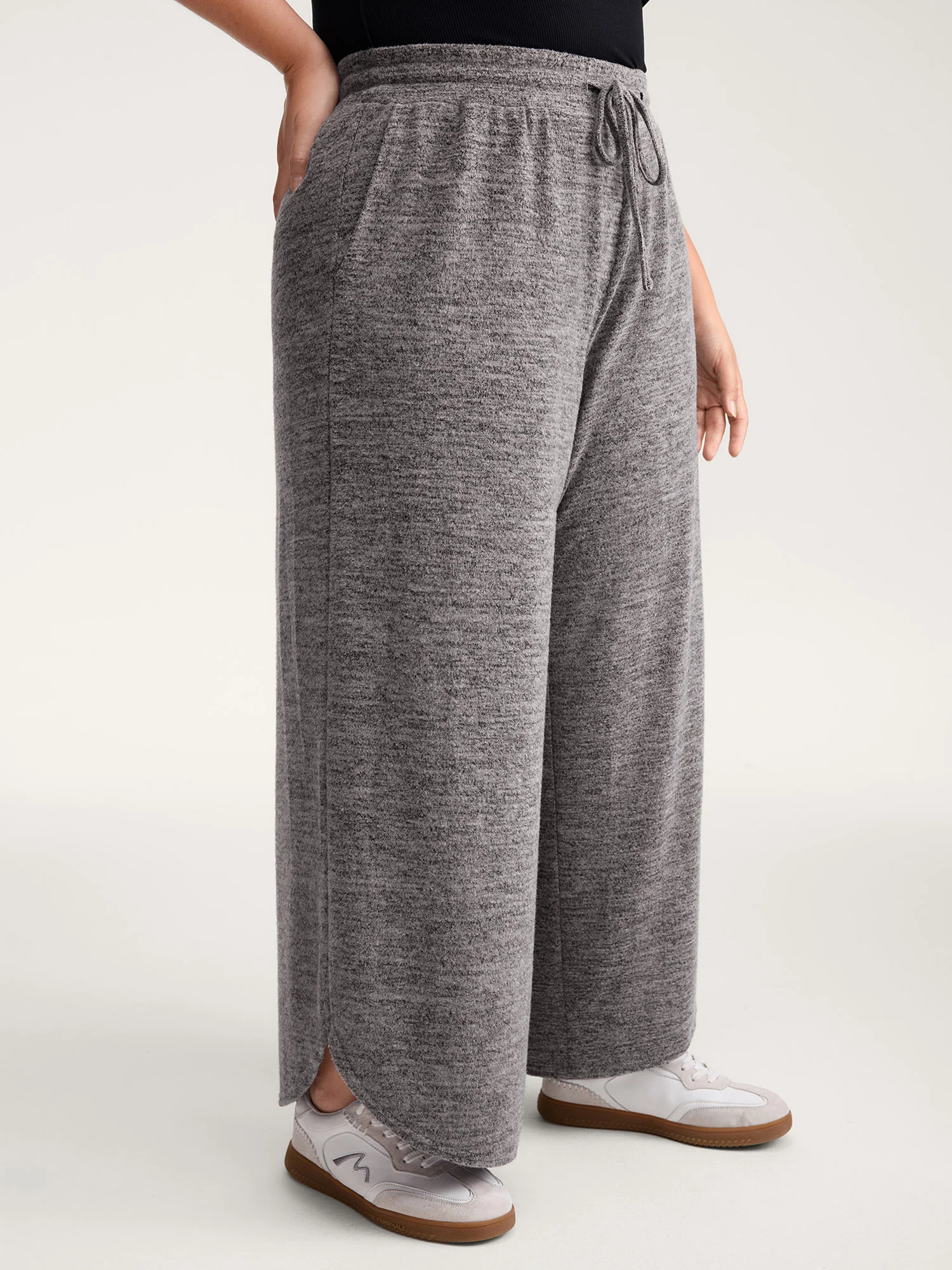 Stretchy Waistband Color-Mix Knit Pants - Image 3