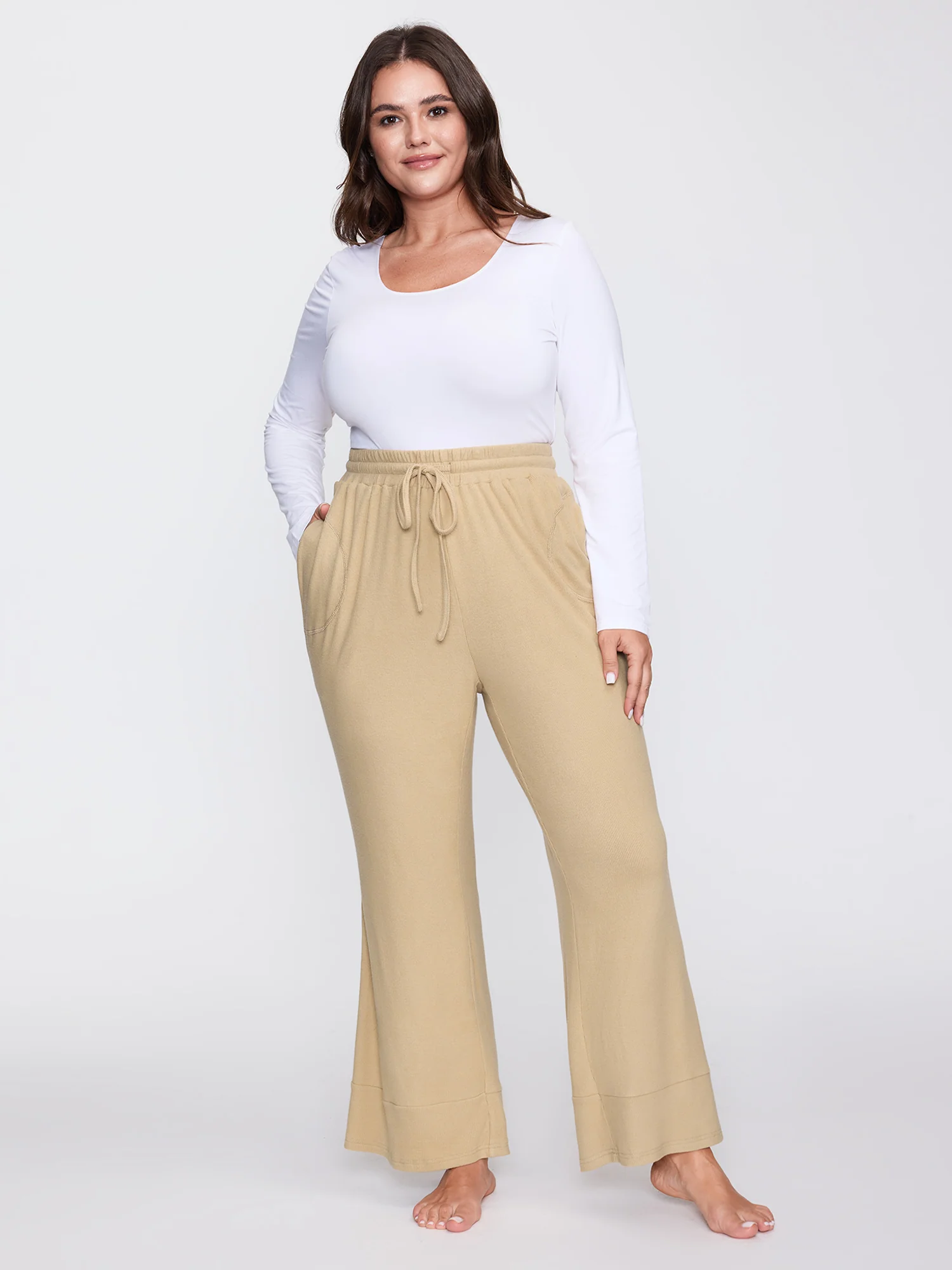 Stretchy Waistband Flared Hem Lounge Bottoms - Image 3