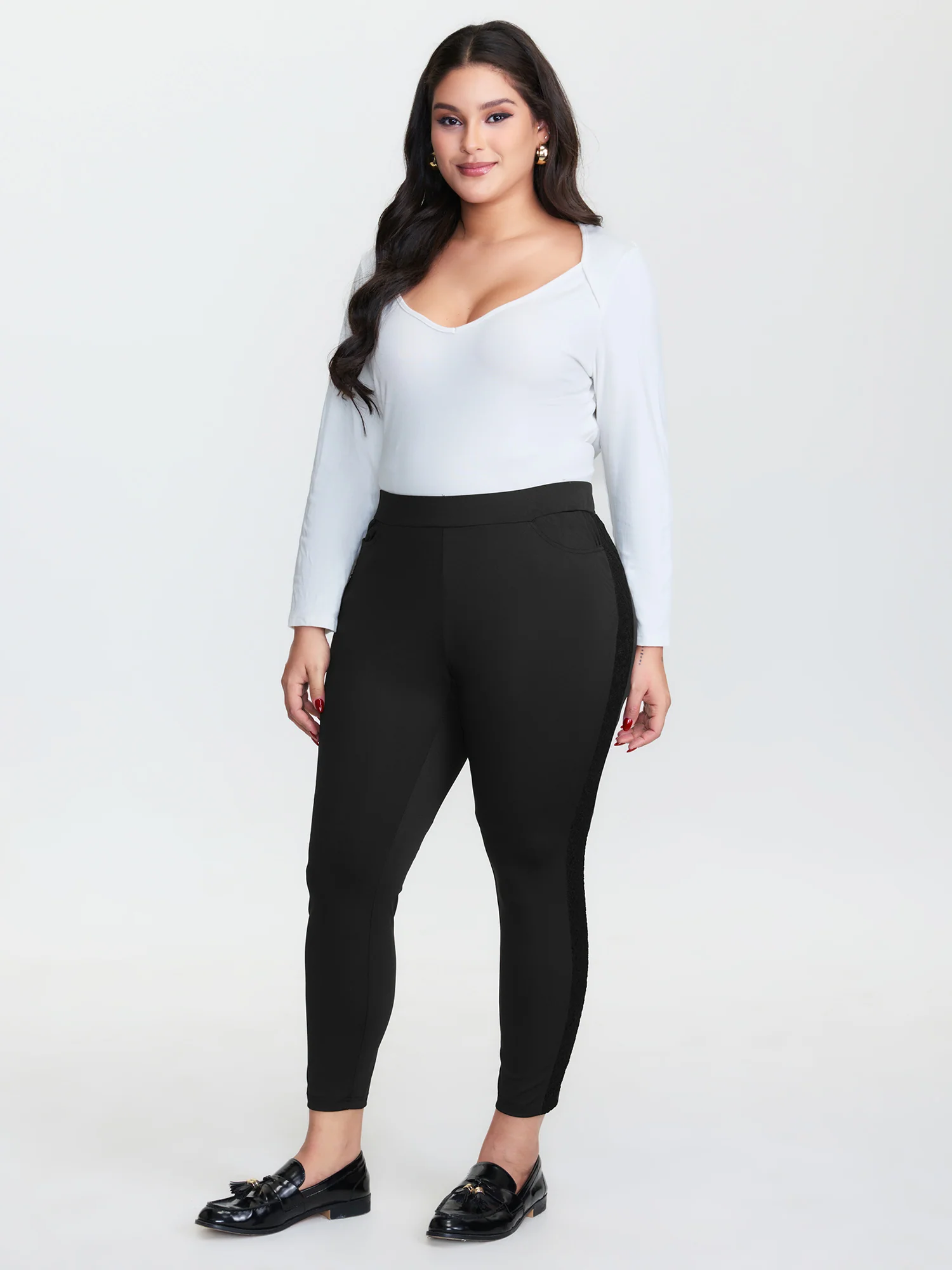 Stretchy Waistband Skinny-Fit Pants - Image 2