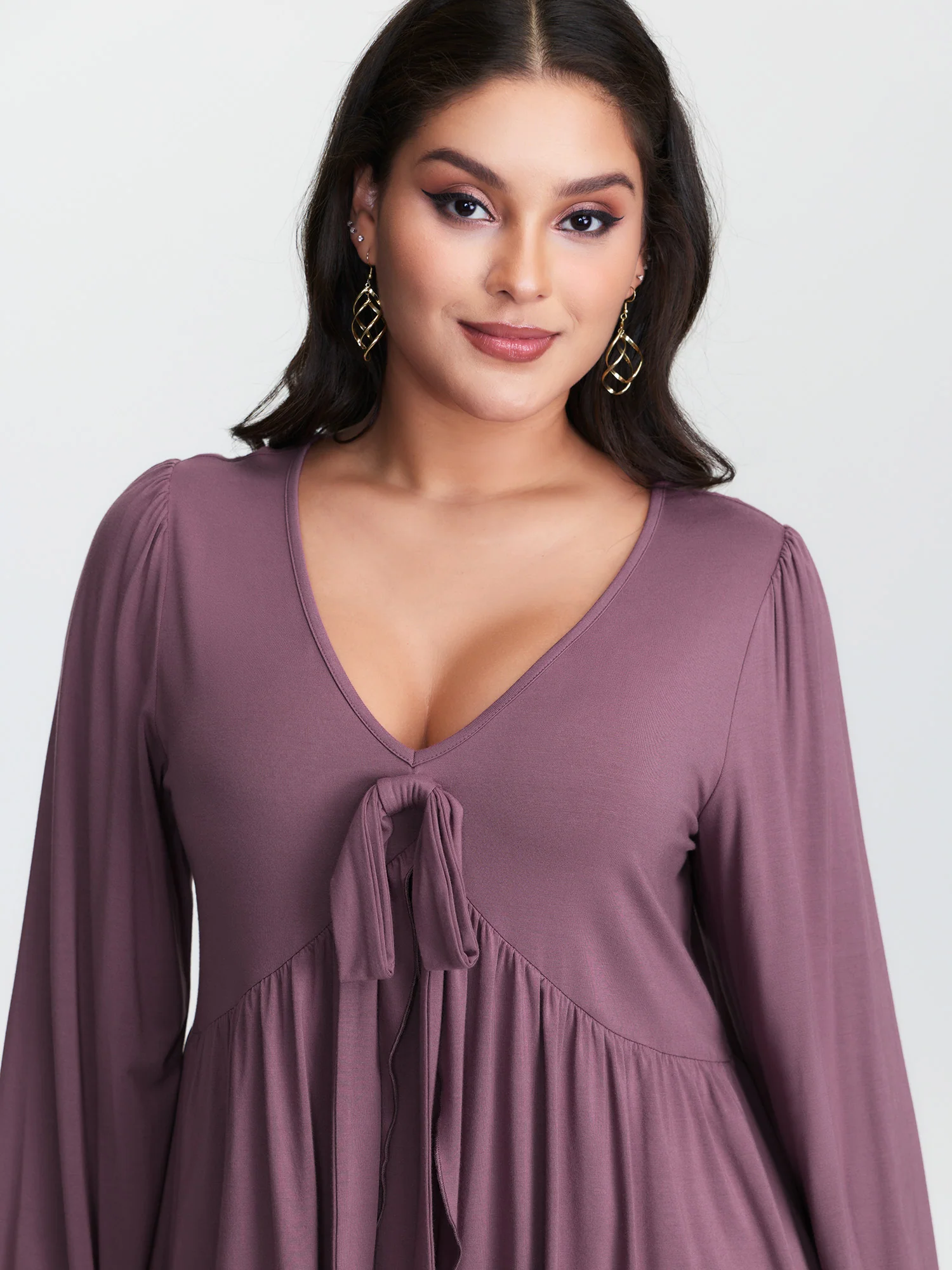 Stretchy Waistband Tie-Front Ruffled Knit Top - Image 3