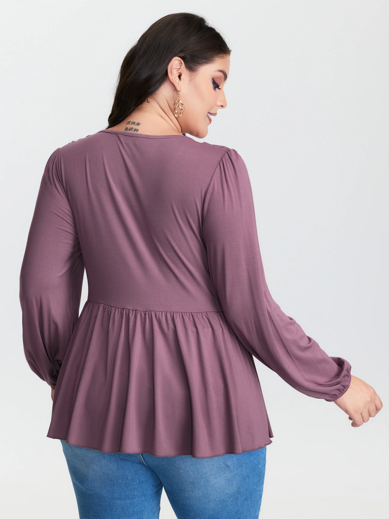 Stretchy Waistband Tie-Front Ruffled Knit Top - Image 4