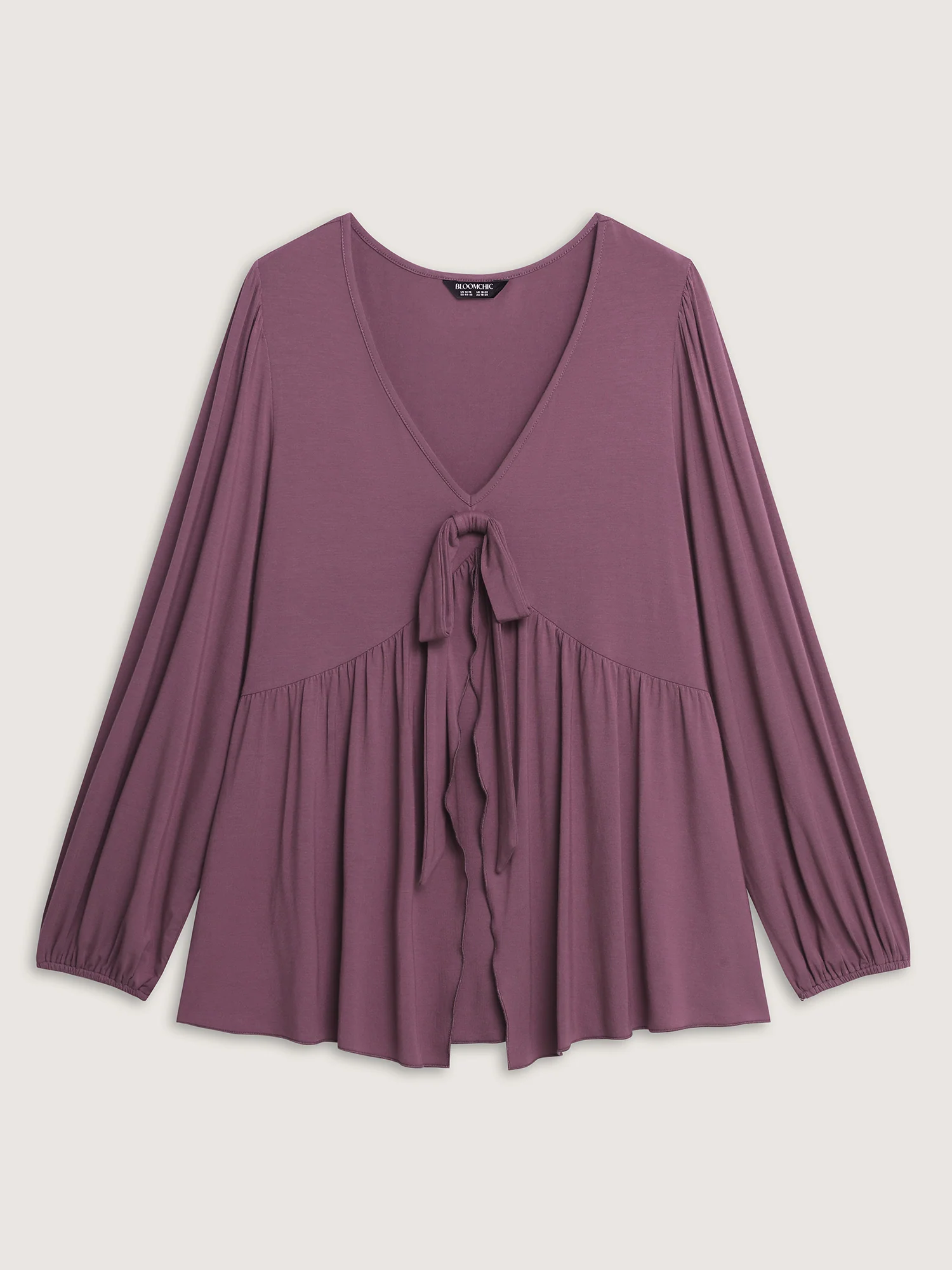 Stretchy Waistband Tie-Front Ruffled Knit Top - Image 7