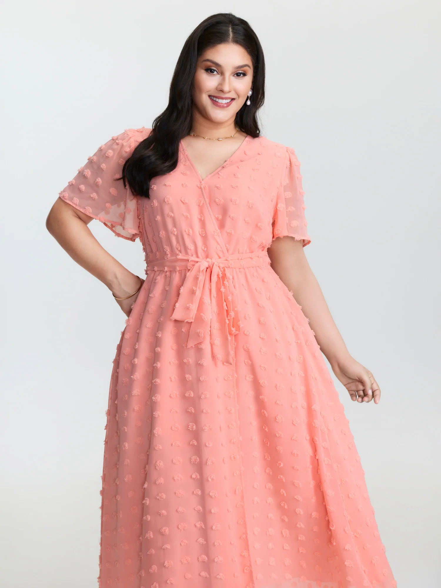 Stretchy Waistband Tie Wrap Neckline Maxi Dress - Image 2