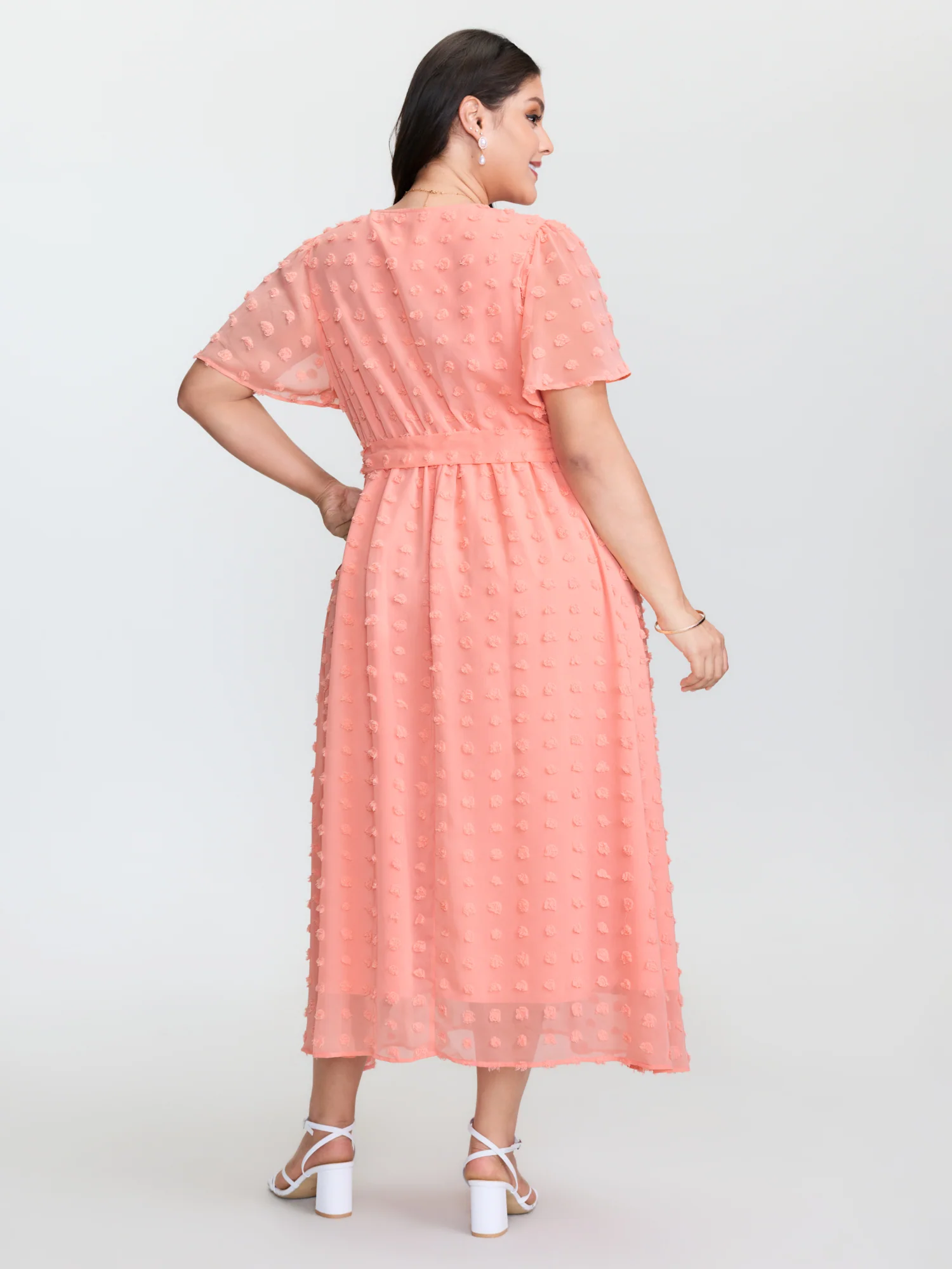 Stretchy Waistband Tie Wrap Neckline Maxi Dress - Image 4