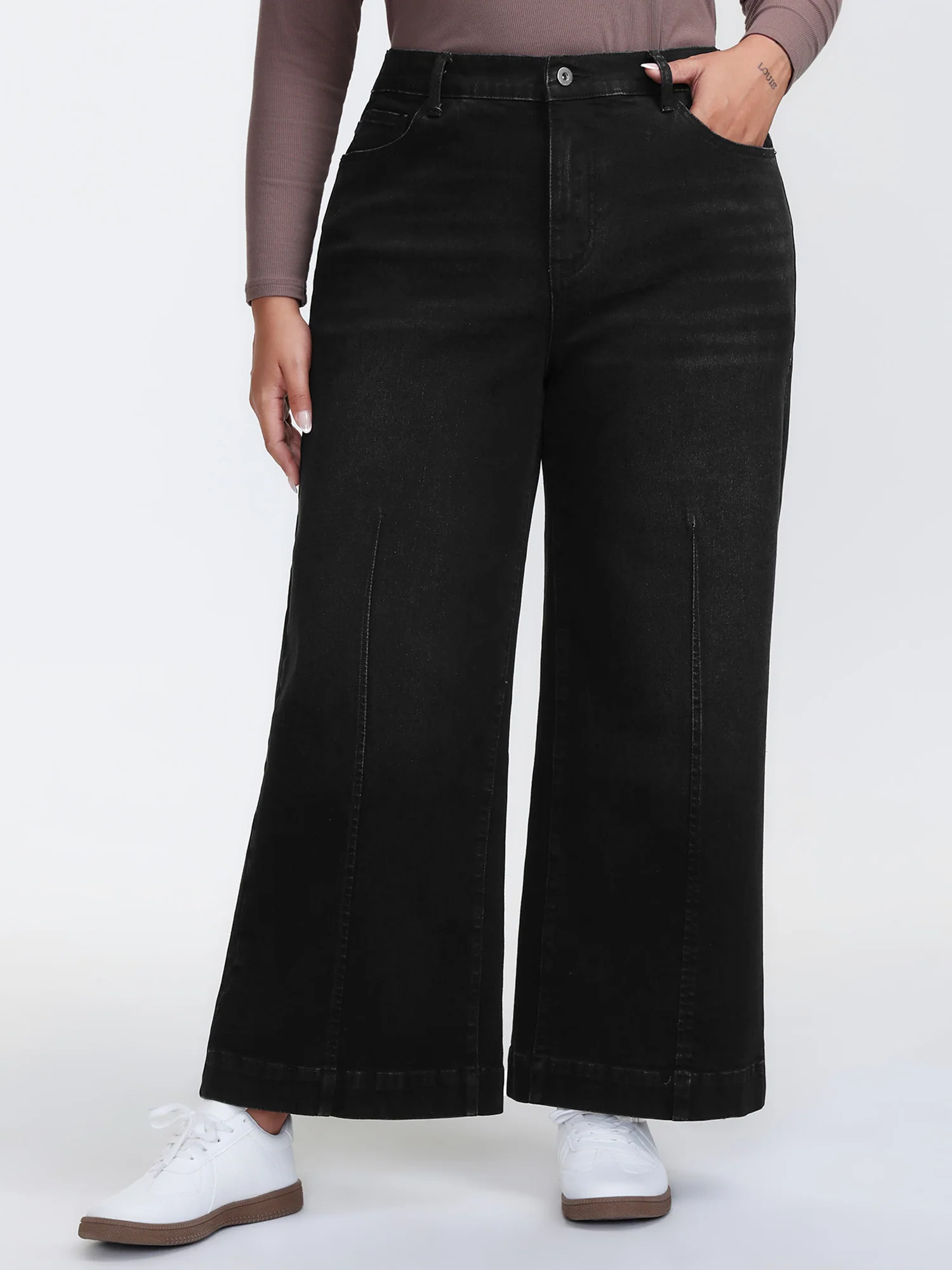 Back Elastic Waist High Rise Wide-Leg Jeans - Image 2