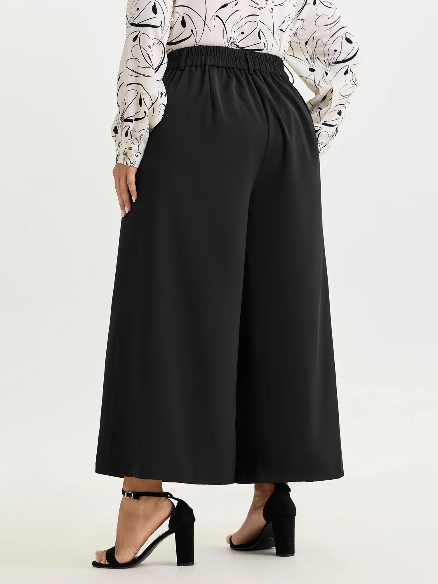 Stretchy Wide Waistband Wide-Leg Pants - Image 5