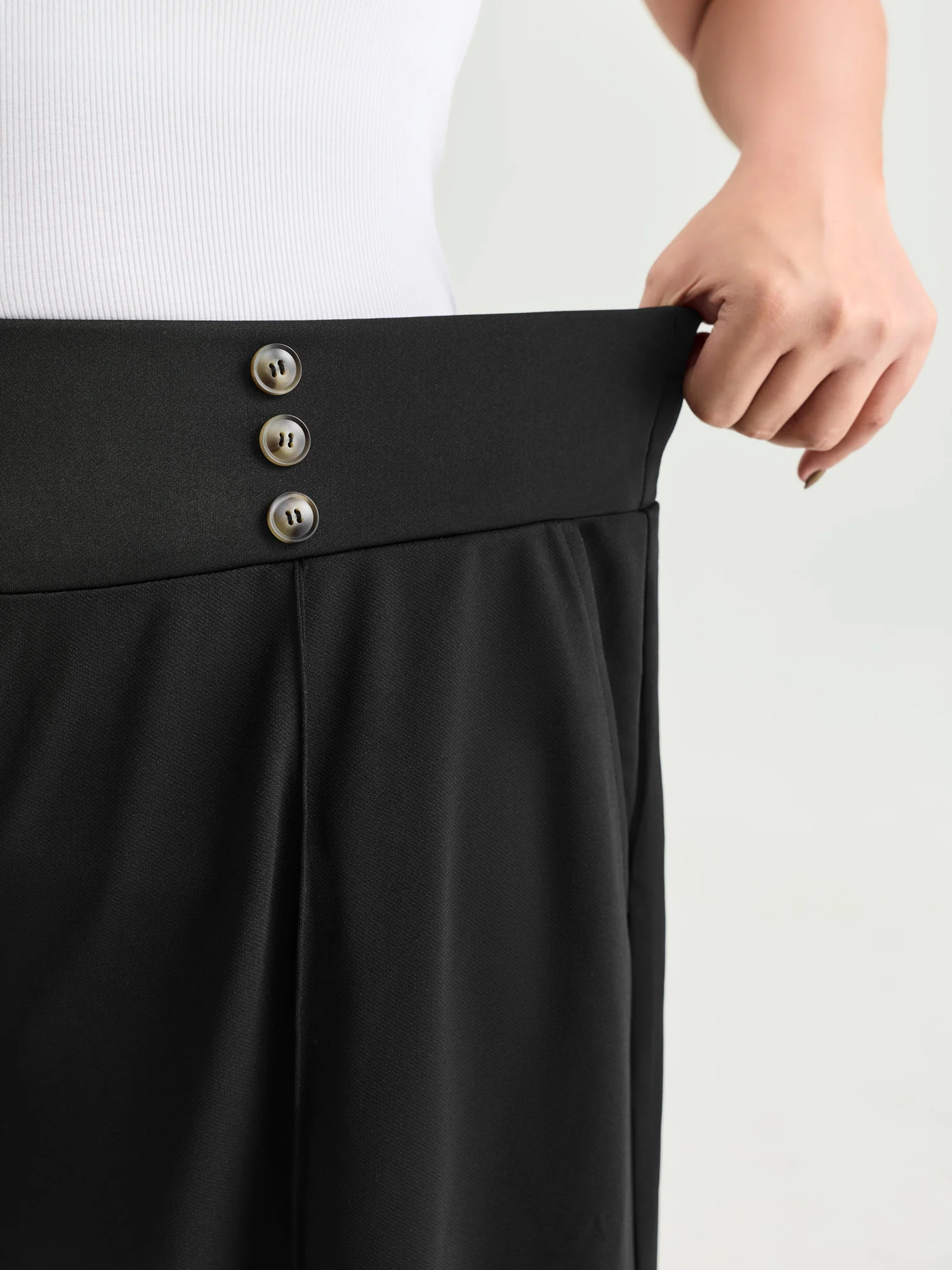 Stretchy Wide Waistband Wide-Leg Pants - Image 3