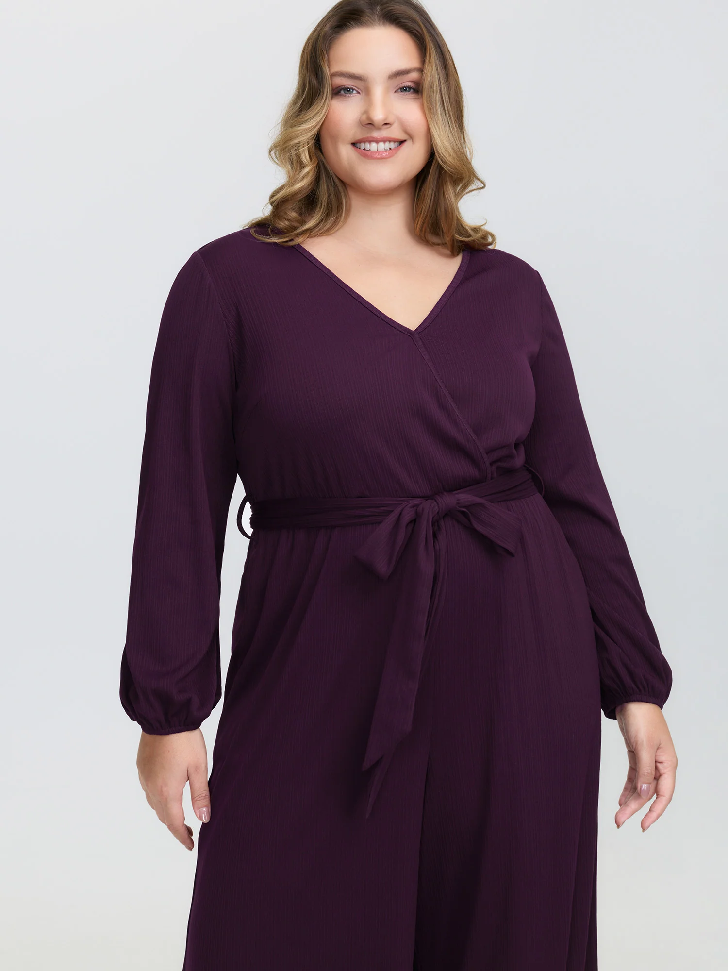 Stretchy Wrap Neckline Adjustable Belt Jumpsuit - Image 2