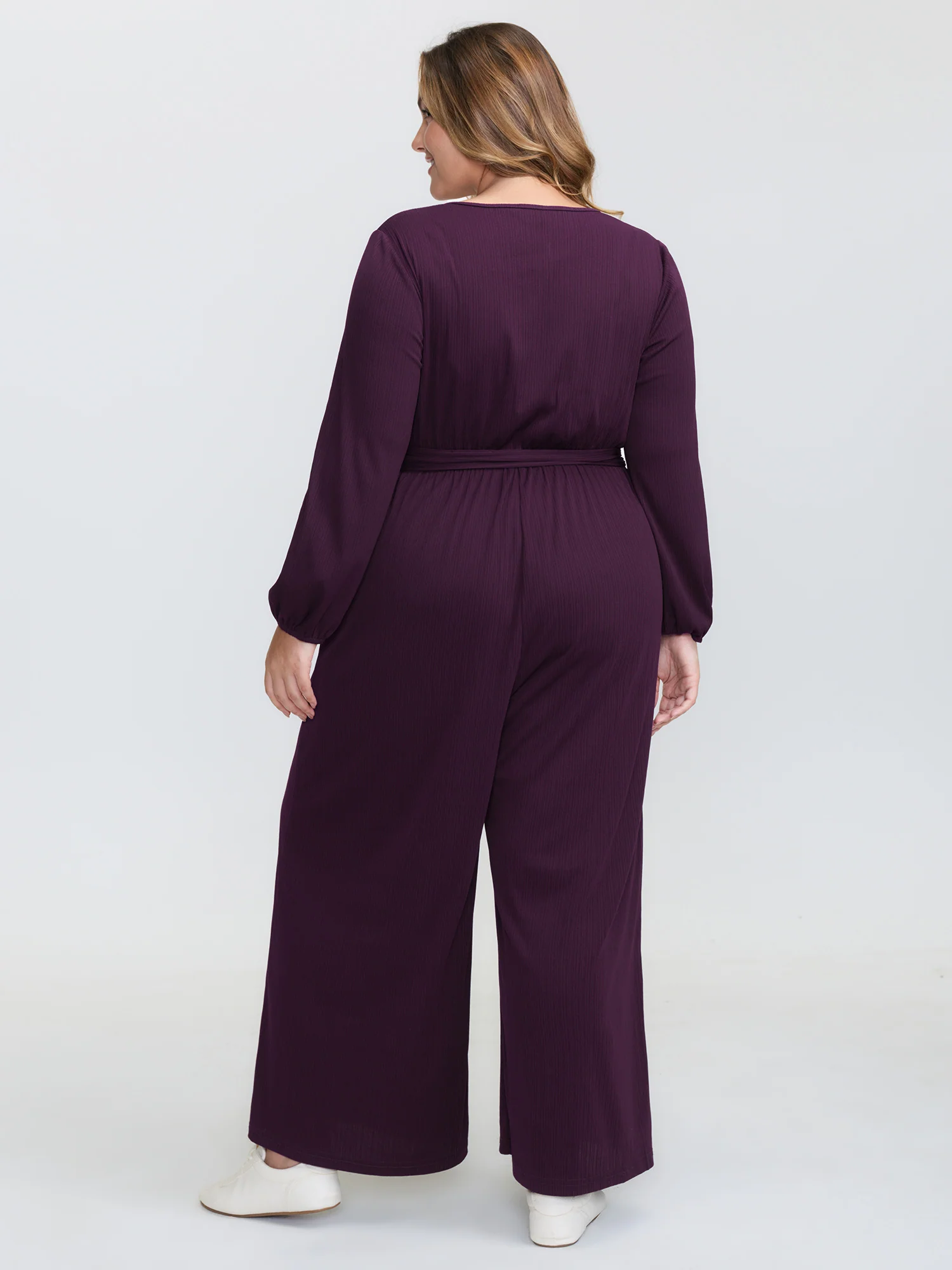 Stretchy Wrap Neckline Adjustable Belt Jumpsuit - Image 5