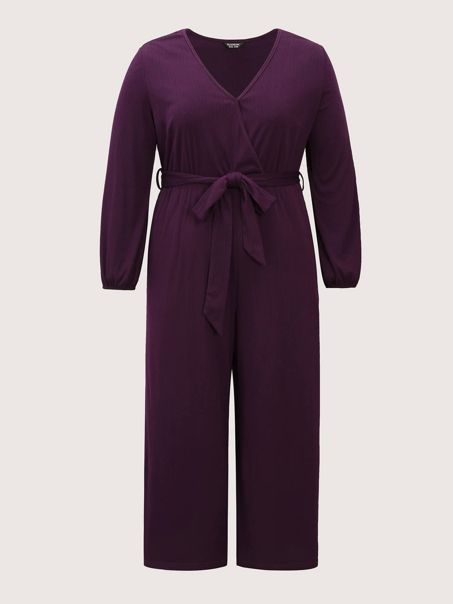 Stretchy Wrap Neckline Adjustable Belt Jumpsuit - Image 8