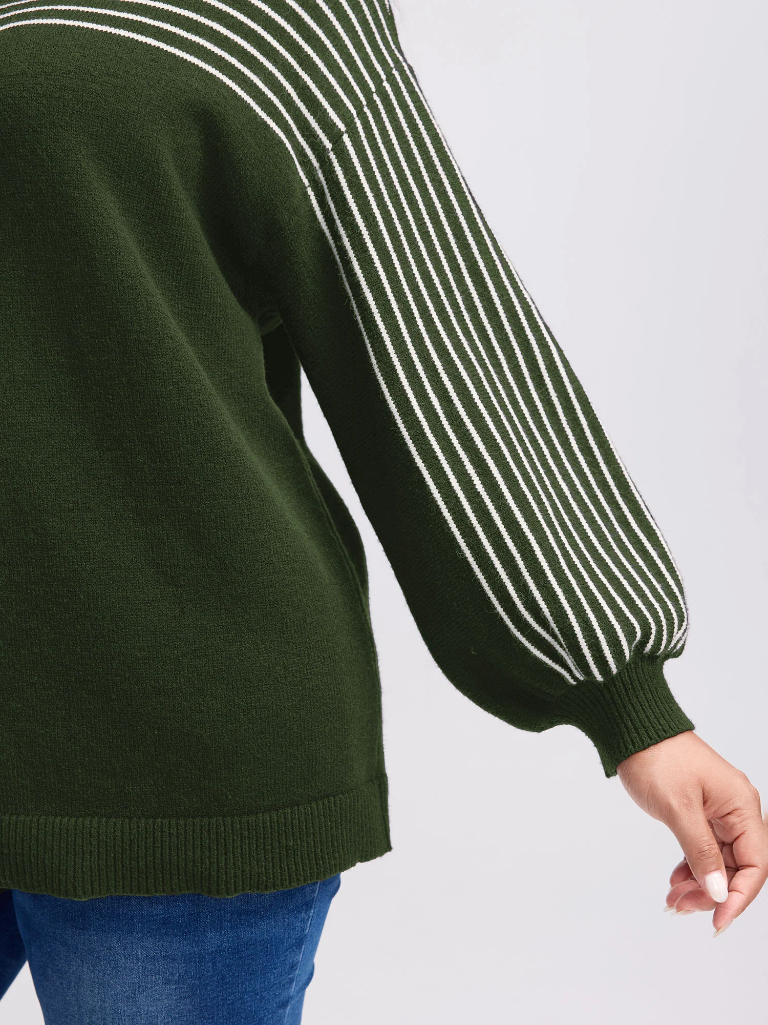Stripe Boat Neck Balloon Sleeve Pullover - Image 12