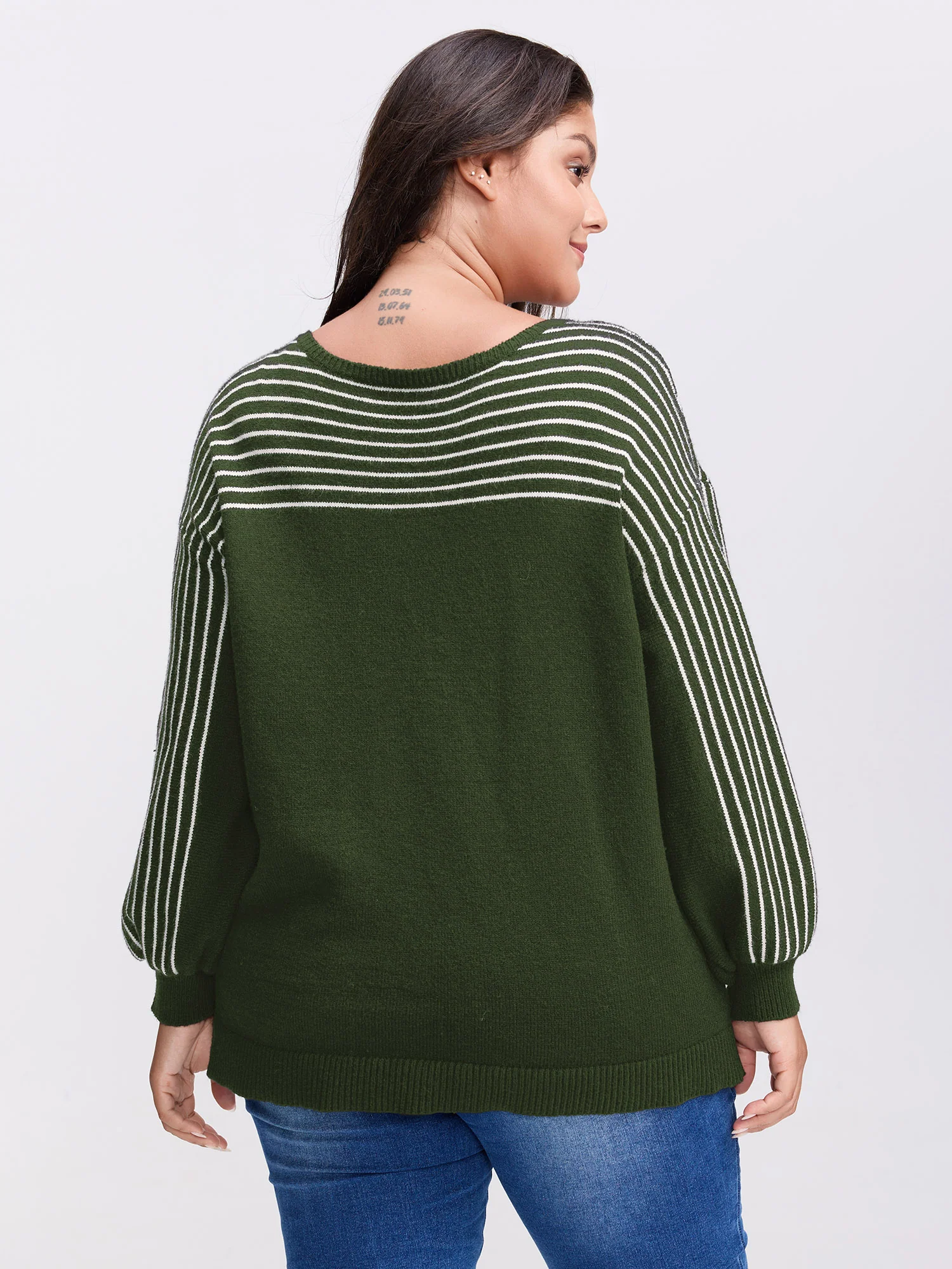 Stripe Boat Neck Balloon Sleeve Pullover - Image 13