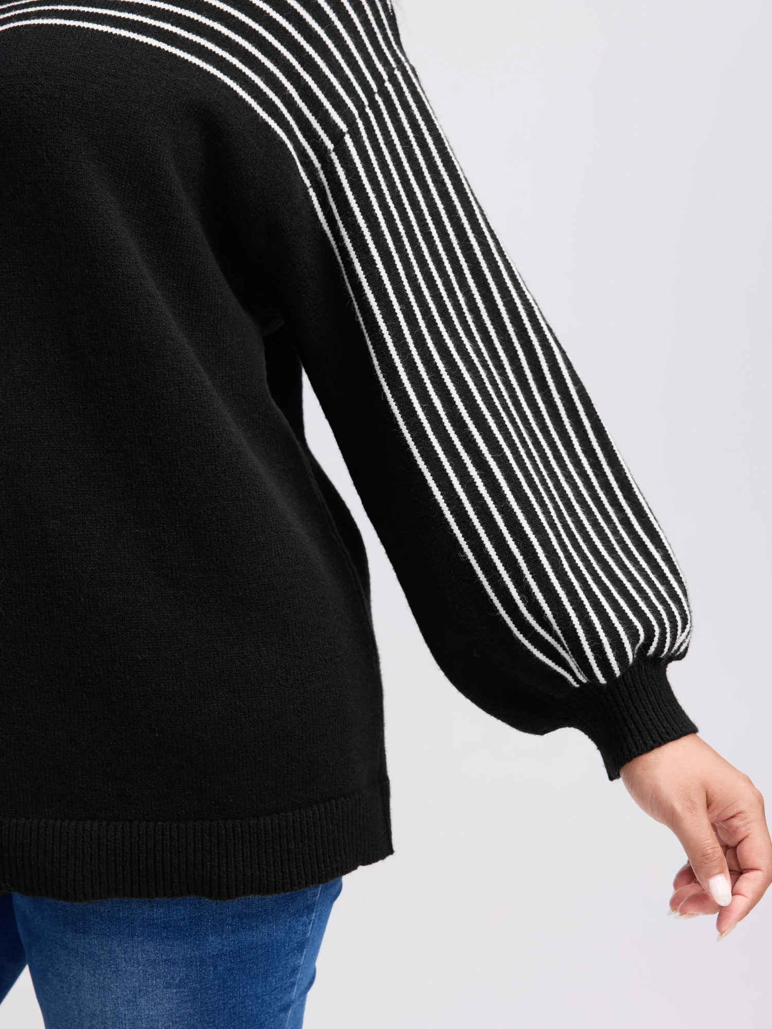 Stripe Boat Neck Balloon Sleeve Pullover - Image 4