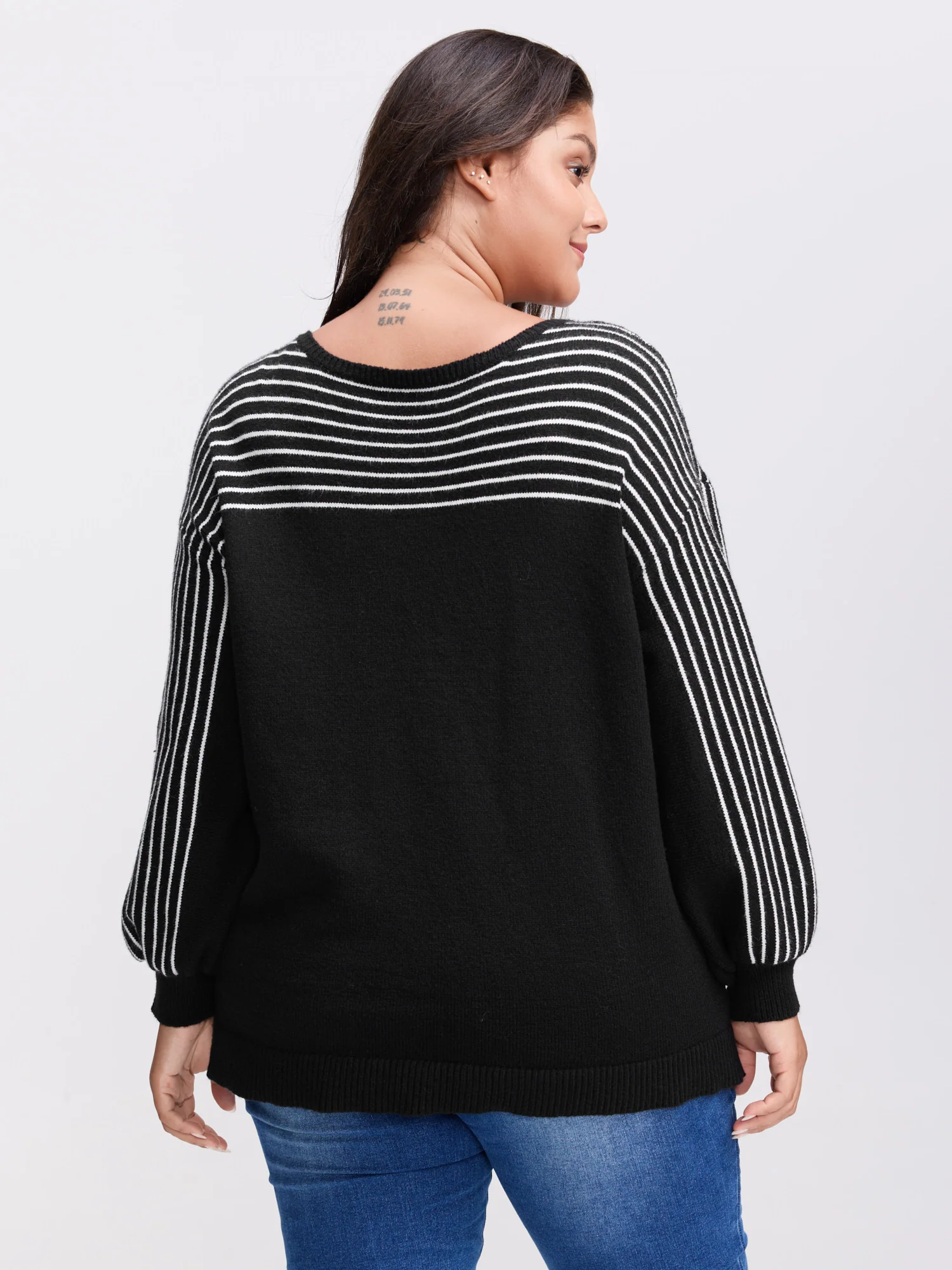 Stripe Boat Neck Balloon Sleeve Pullover - Image 5