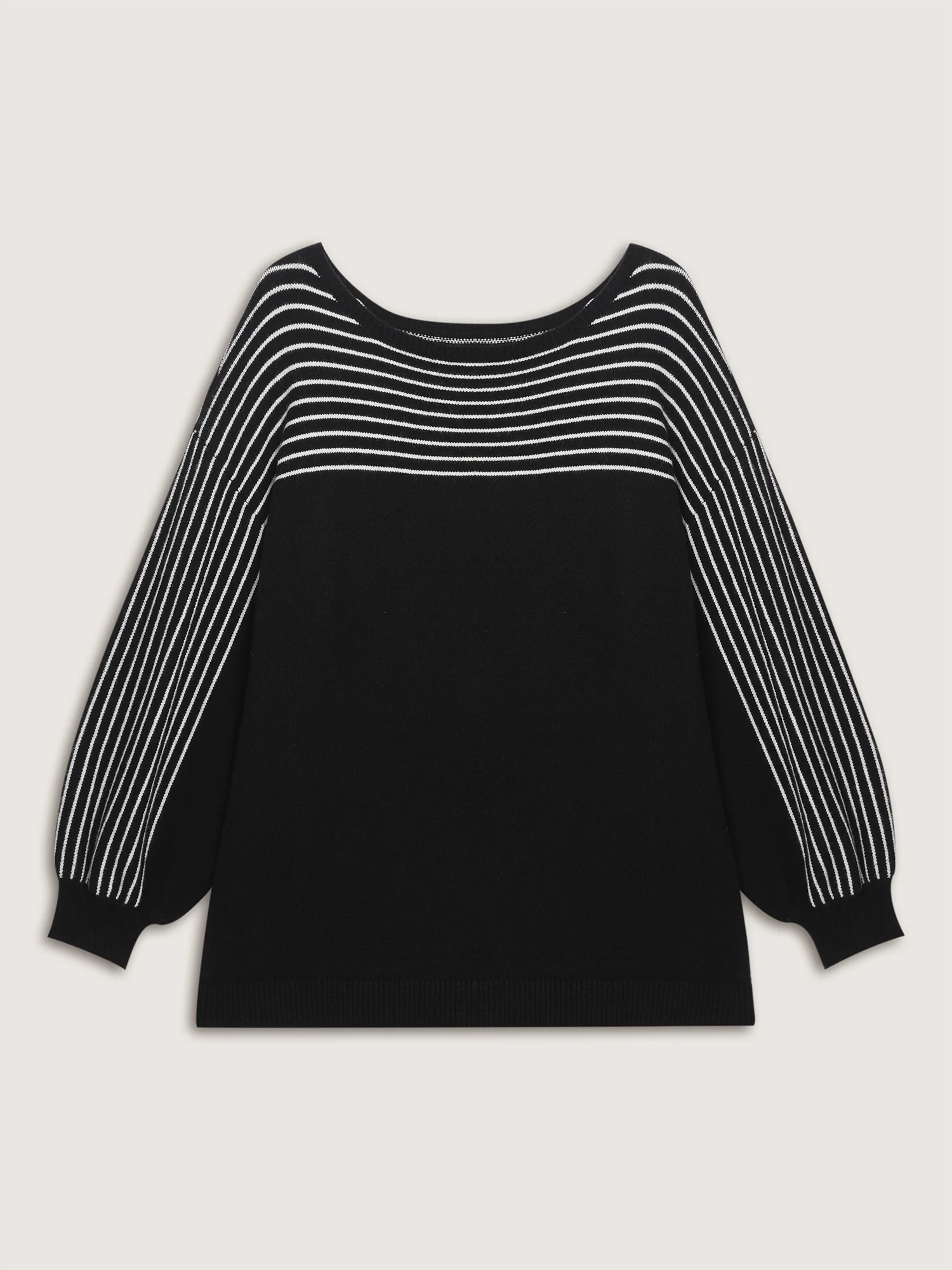 Stripe Boat Neck Balloon Sleeve Pullover - Image 8