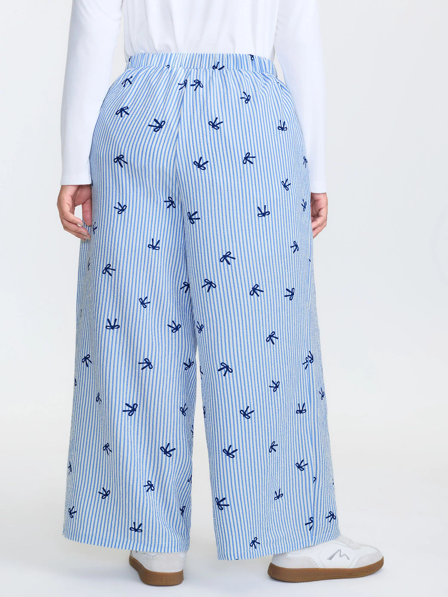 Stripe Bowknot Print Pockets Pants - Image 5