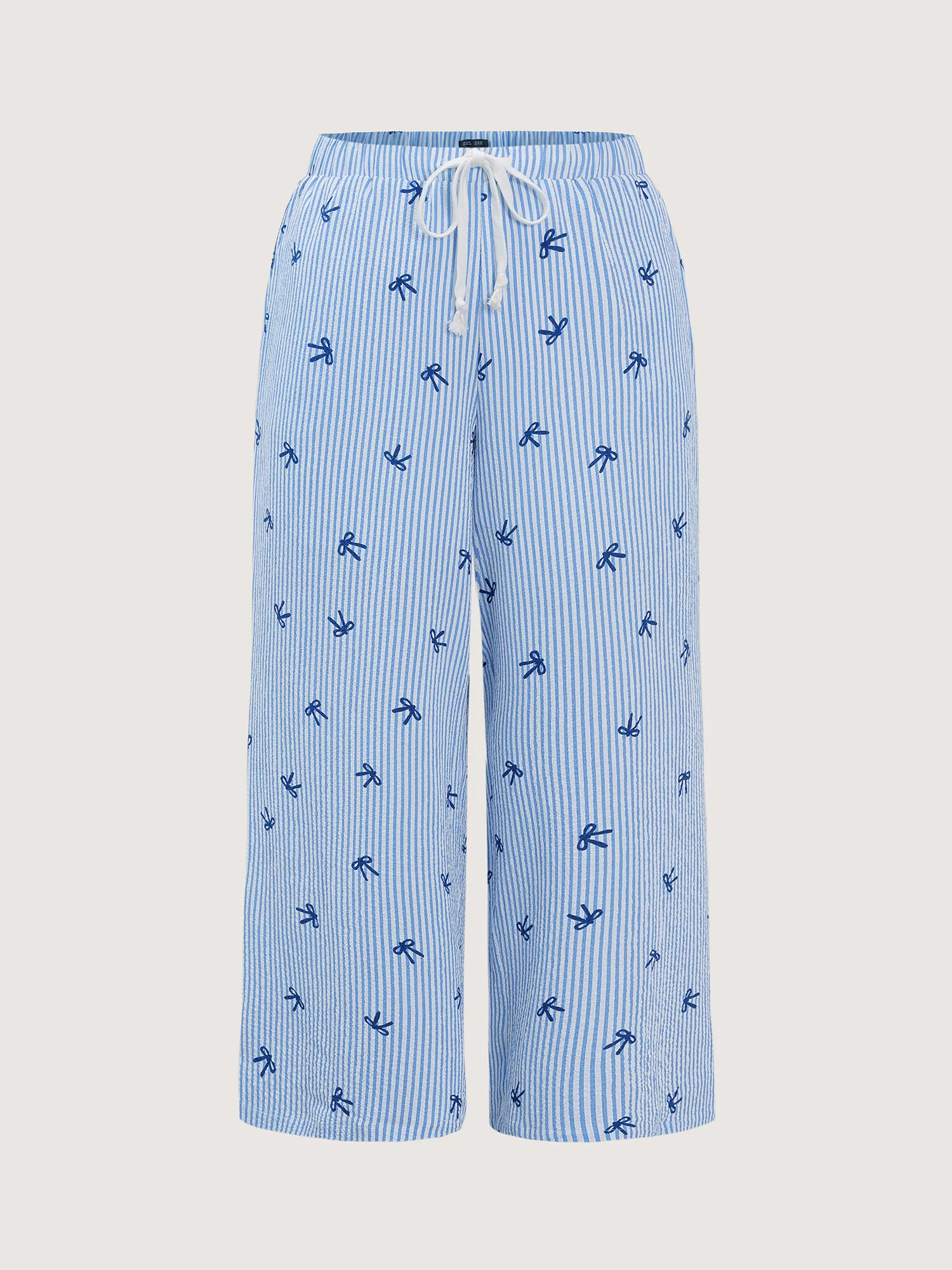 Stripe Bowknot Print Pockets Pants - Image 8