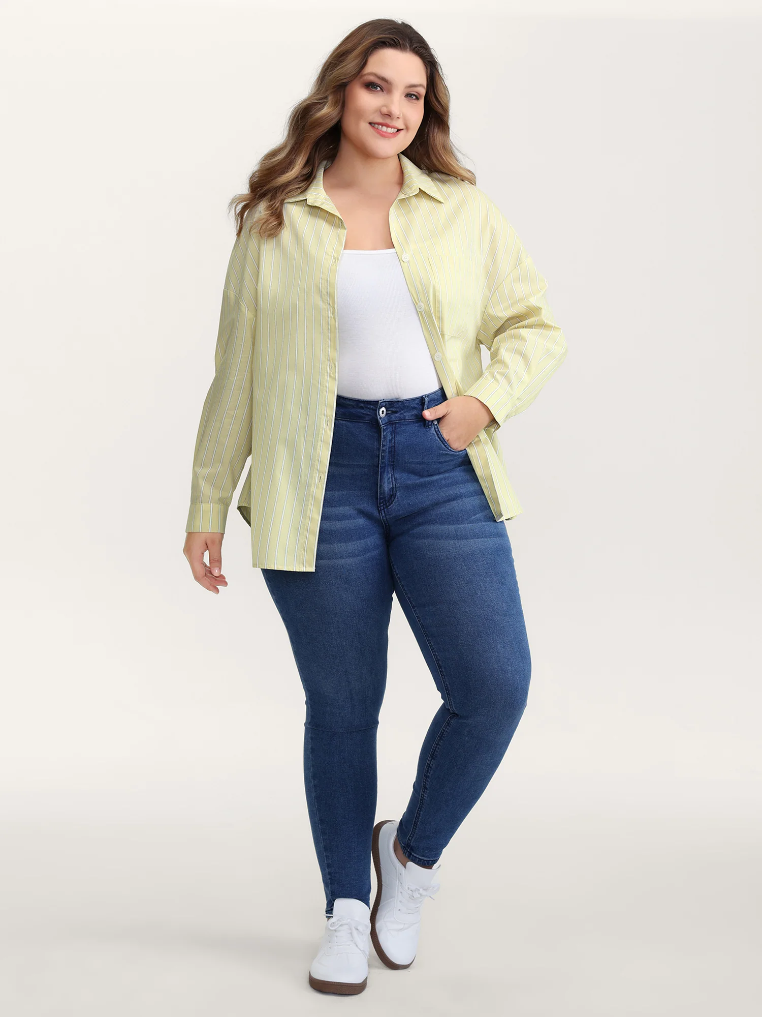 Stripe Button-Down Pocket Blouse - Image 3