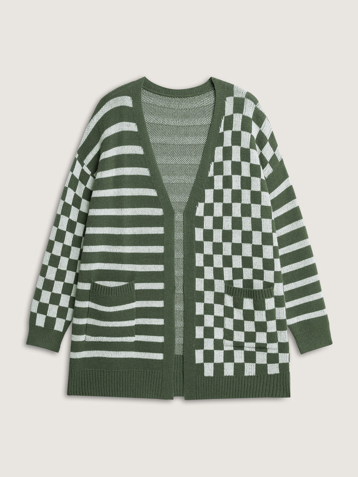 Supersoft Stripe Checkered Pockets Knit Cardigan - Image 7