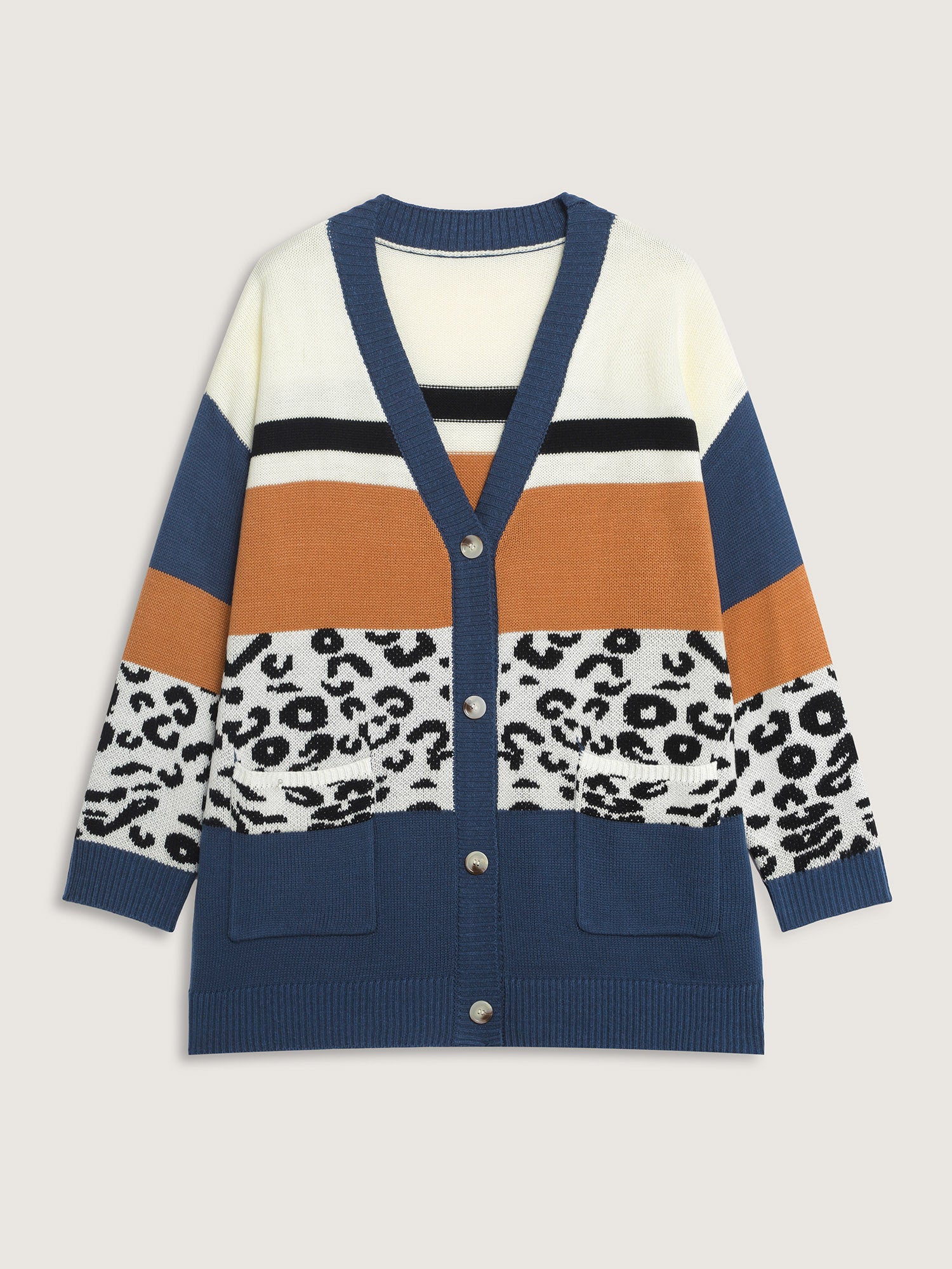 Stripe Color Block Leopard Knit Cardigan - Image 5