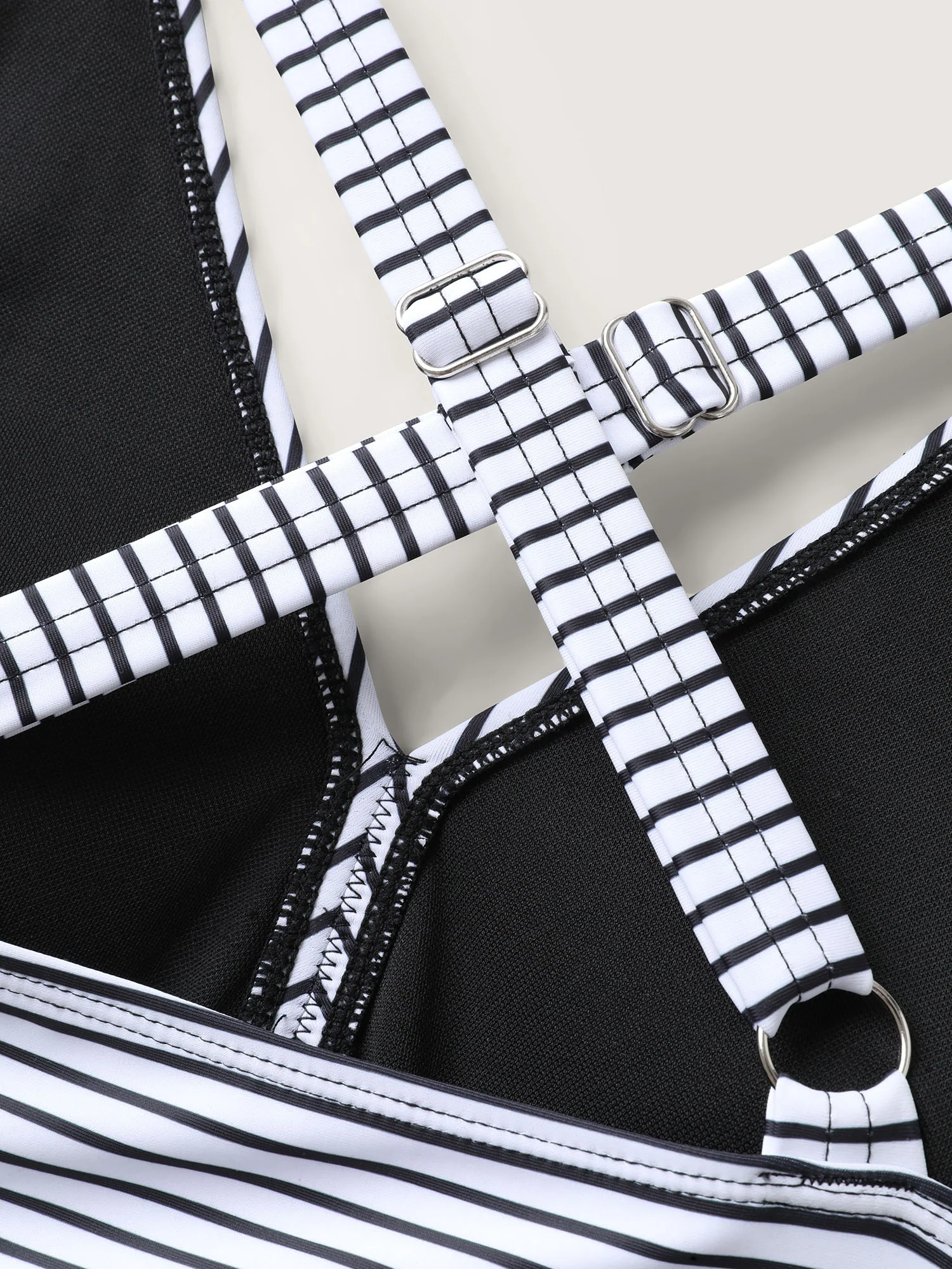 Stripe Color Block Ruched One-Piece Swimsuit - Image 6