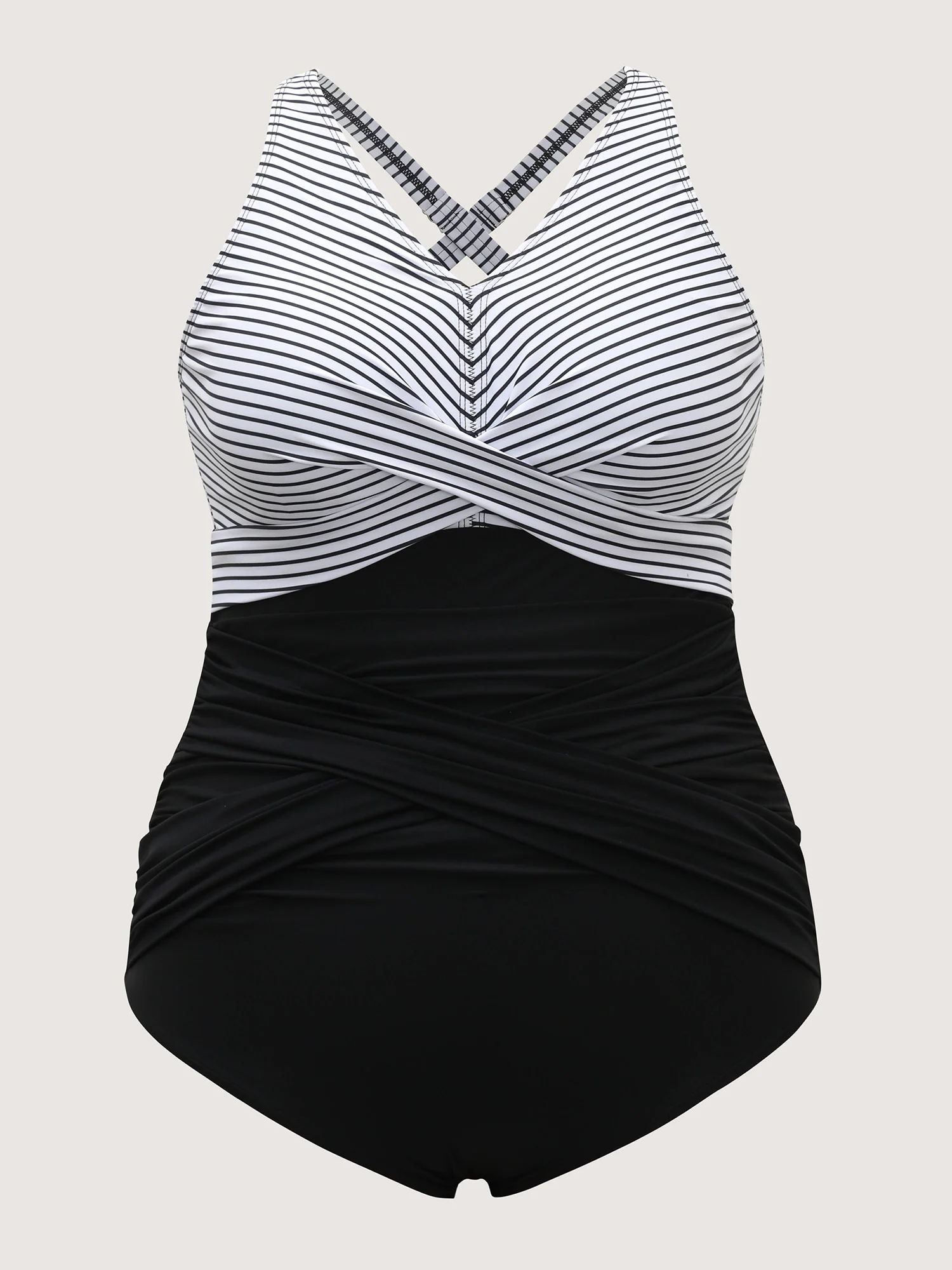 Stripe Color Block Ruched One-Piece Swimsuit - Image 7