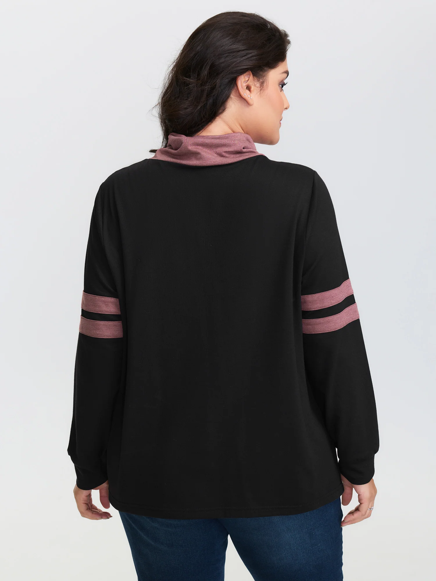 Stripe Color Contrast High Neck Sweatshirt - Image 4