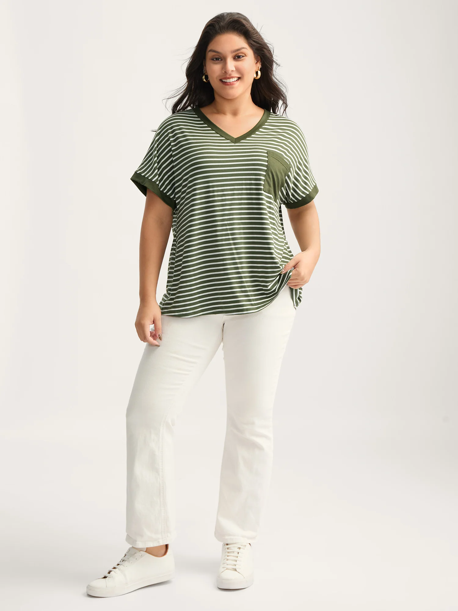 Stripe Color Contrast Pockets T-Shirt - Image 3