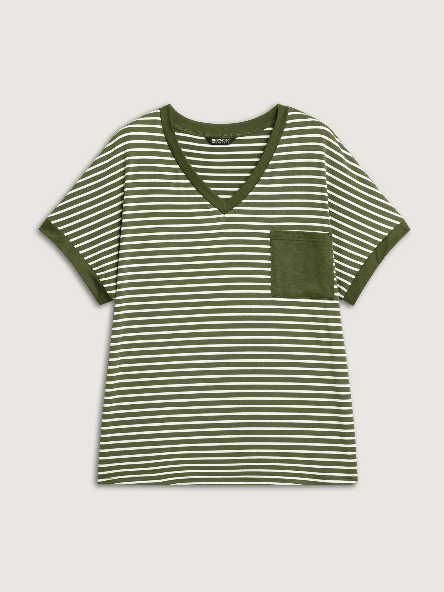 Stripe Color Contrast Pockets T-Shirt - Image 6