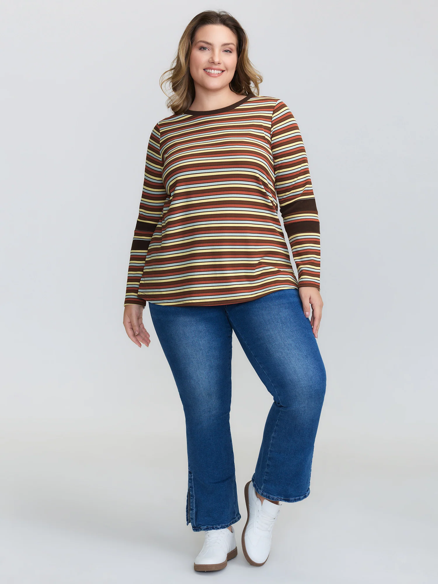 Stripe Color Contrast Round Neck T-Shirt - Image 3